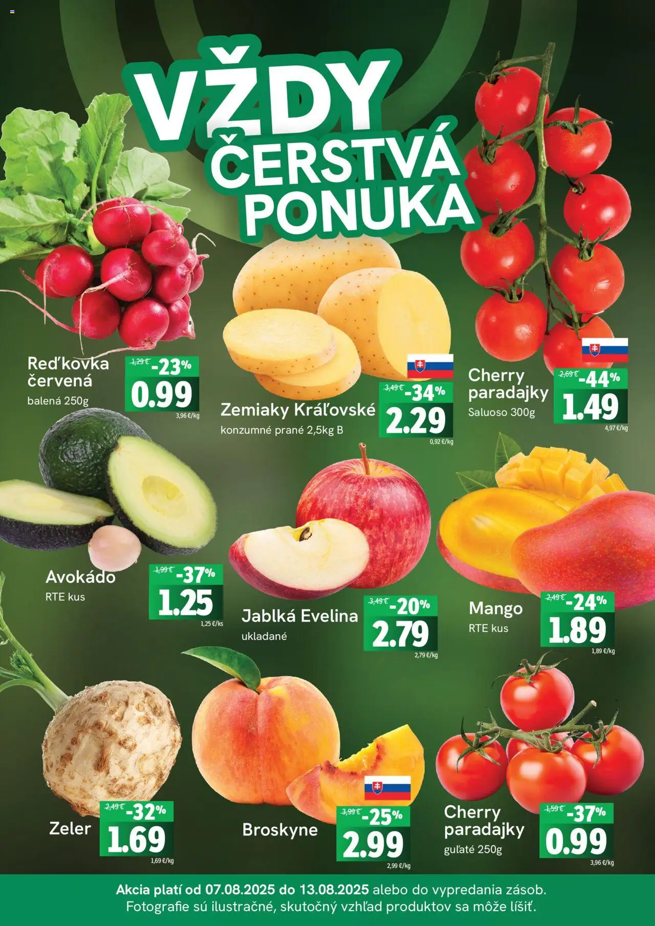 Fresh Leták │ platný od 07.08.2025 | Strana: 3 | Produkty: Jablká, Paradajky, Avokádo, Zemiaky