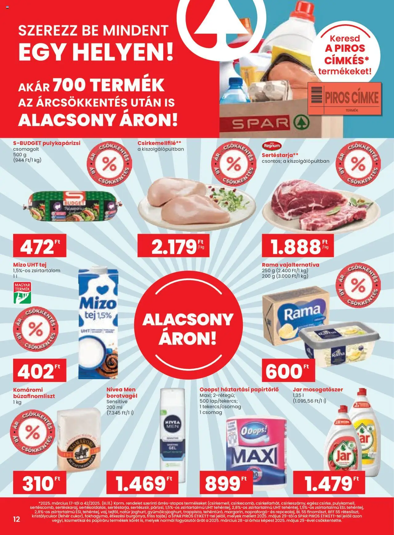 Spar akciós ujság - amely érvényes a következő dátumtól: 14.08.2025 | Oldal: 12 | Termékek: Jar mosogatószer, Sertéstarja, Kristálycukor, Papírtörlő