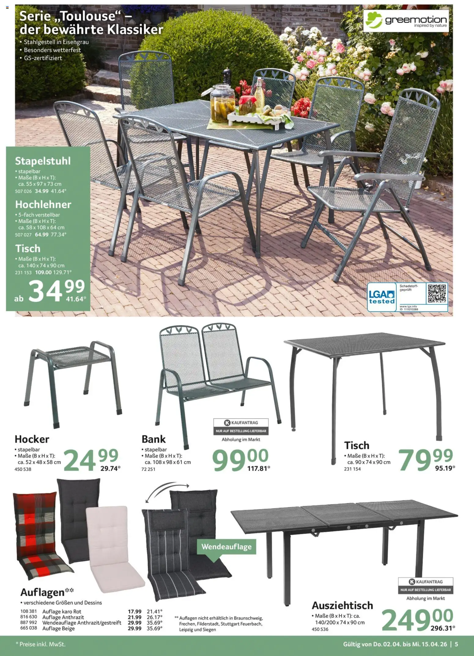 Selgros Garten & Freizeit – gültig ab 02.04.2026 | Seite: 5 | Produkte: Hocker, Tisch