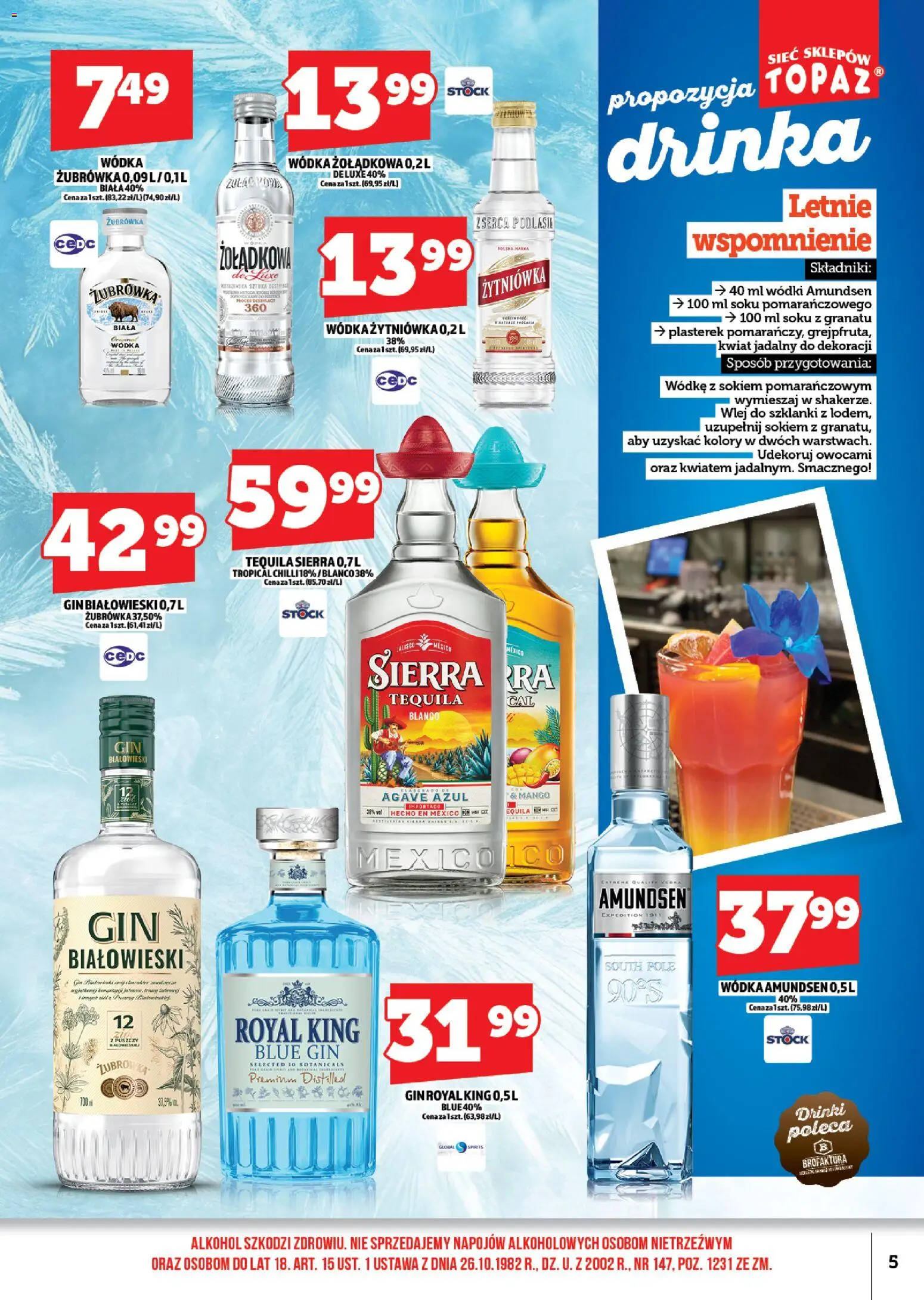 Topaz Gazetka alkoholowa od 01.12.2025 | Strona: 5 | Produkty: Żubrówka, Gin, Szklanki, Wódka