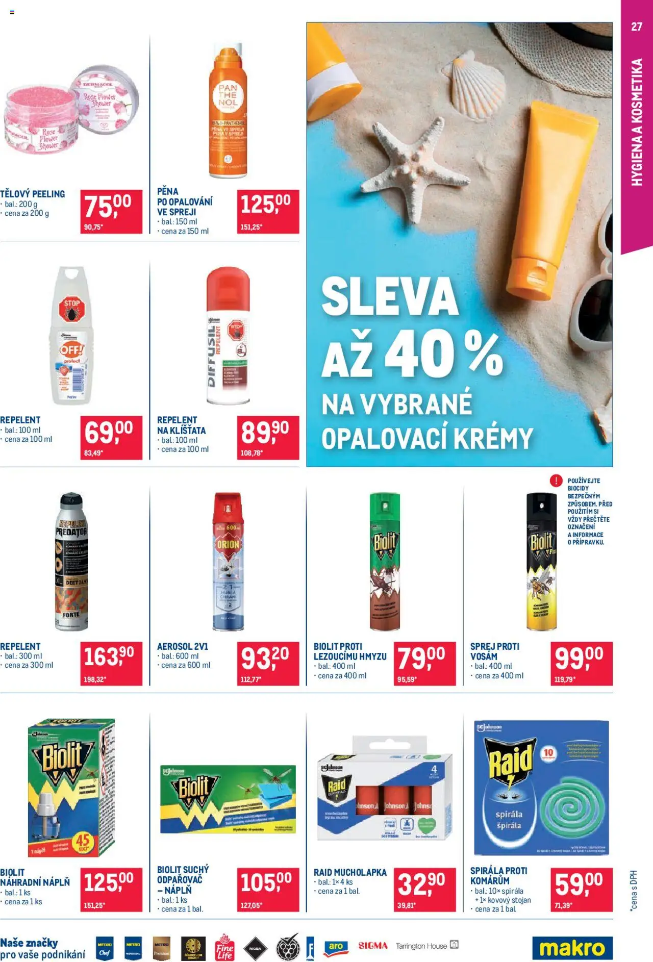 Makro leták - Pro milovníky jídla od 13.08.2025 | Strana: 27 | Produkty: Opalovací krémy, Raid, Repelent, Peeling