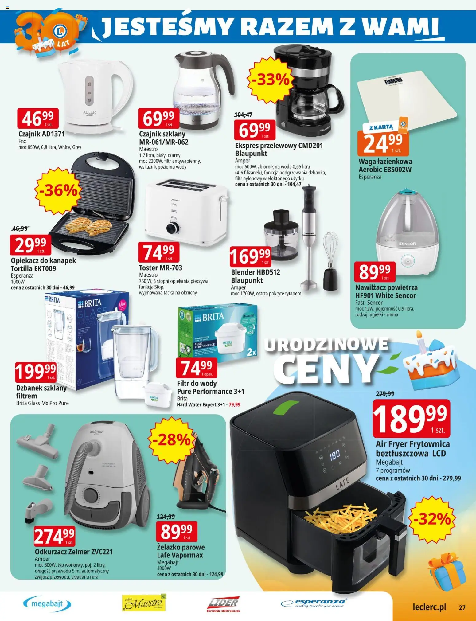 E.Leclerc Gazetka - Warszawa Ursynów od 03.11.2025 | Strona: 27 | Produkty: Filtr do wody, Czajnik, Odkurzacz, Opiekacz