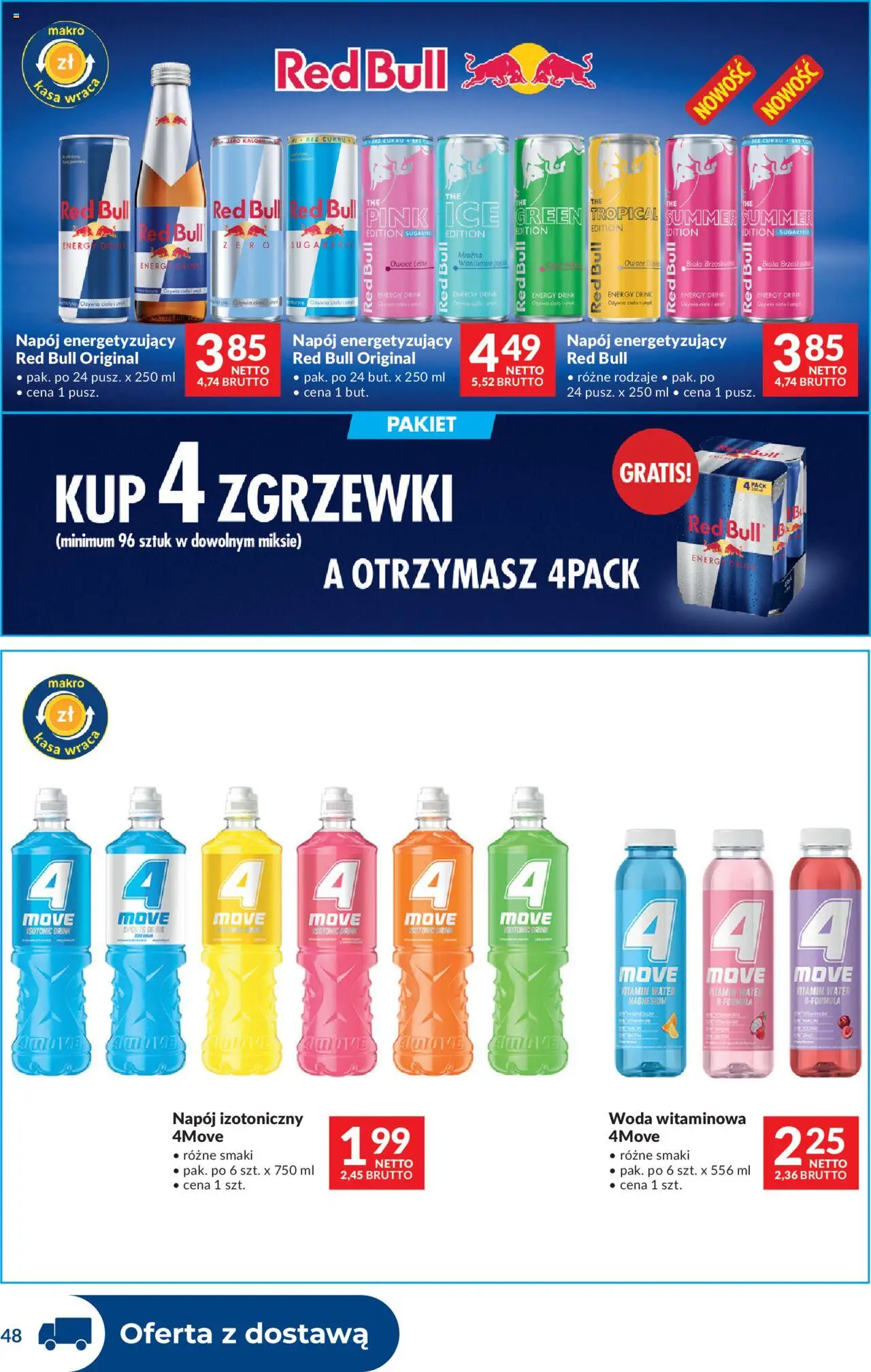 Makro Gazetka - Dystrybucja do sklepów od 19.08.2025 | Strona: 48 | Produkty: Brzoskwinia, Red bull, Woda, Owoce