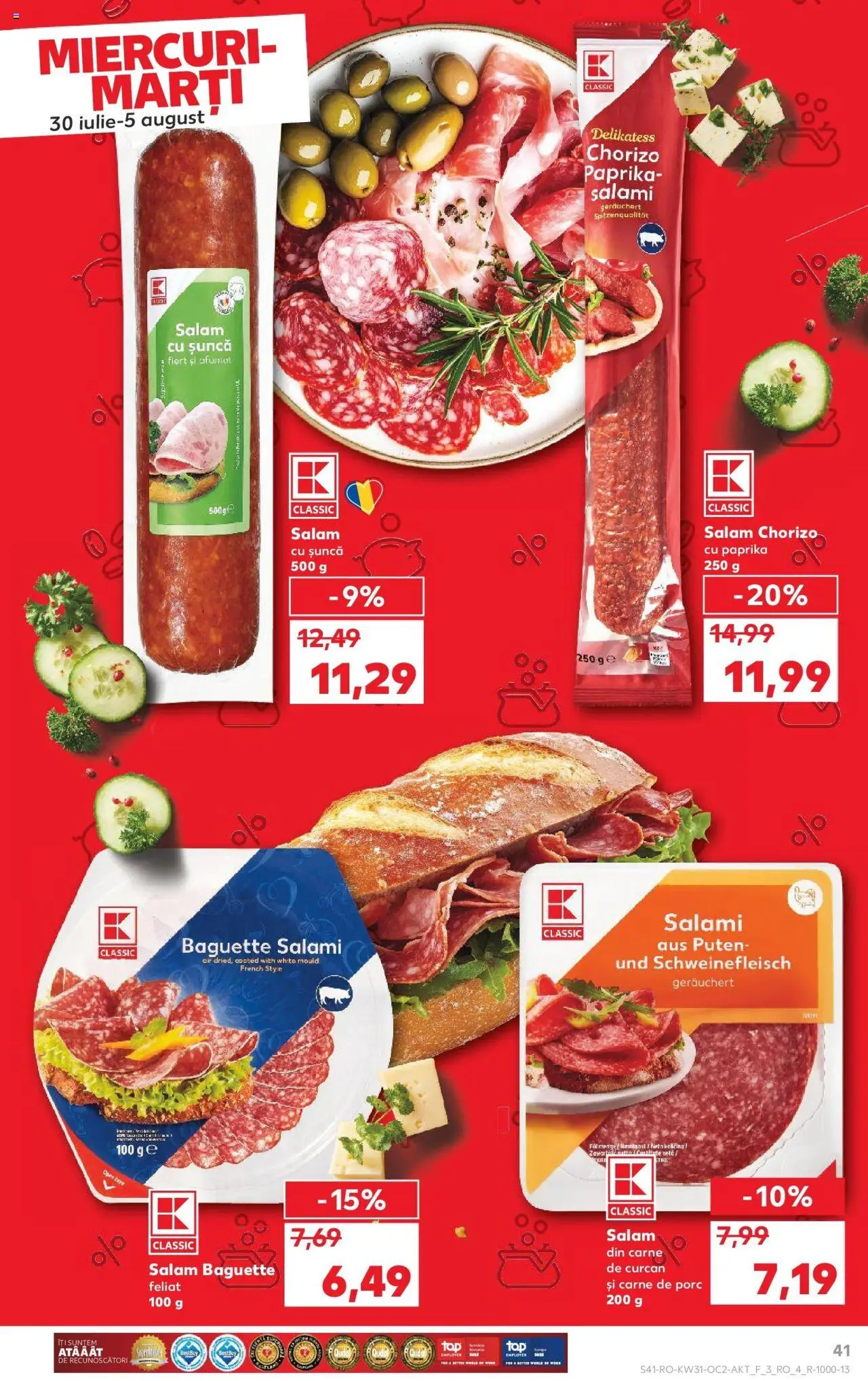 Catalog Kaufland - Brașov – valabil de la 30.07.2025 | Pagină: 41 | Produse: Delgeç, Salam, Șuncă, Carne De Porc