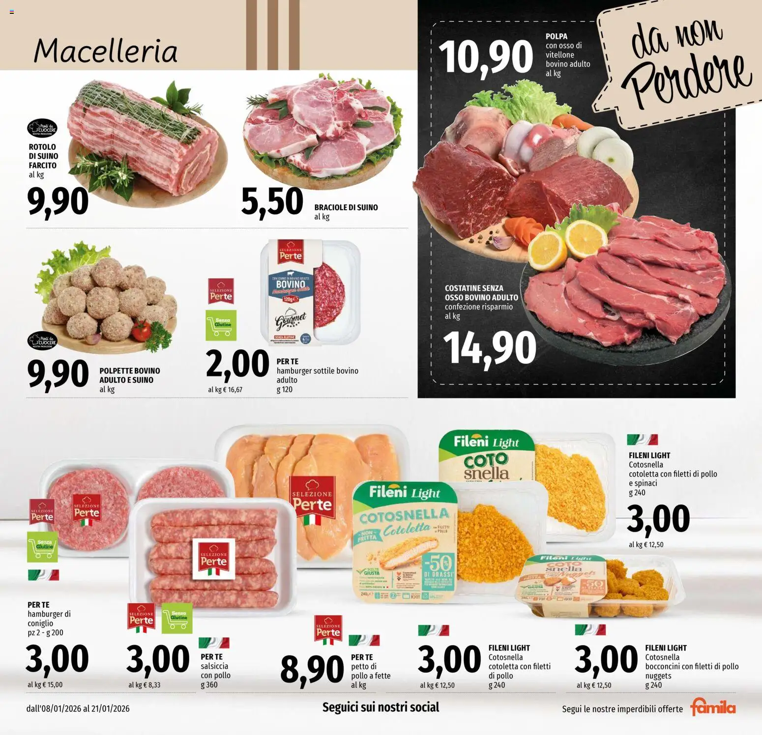Volantino Famila del 08.01.2026 | Pagina: 9 | Prodotti: Tè, Suino, Salsiccia, Spinaci