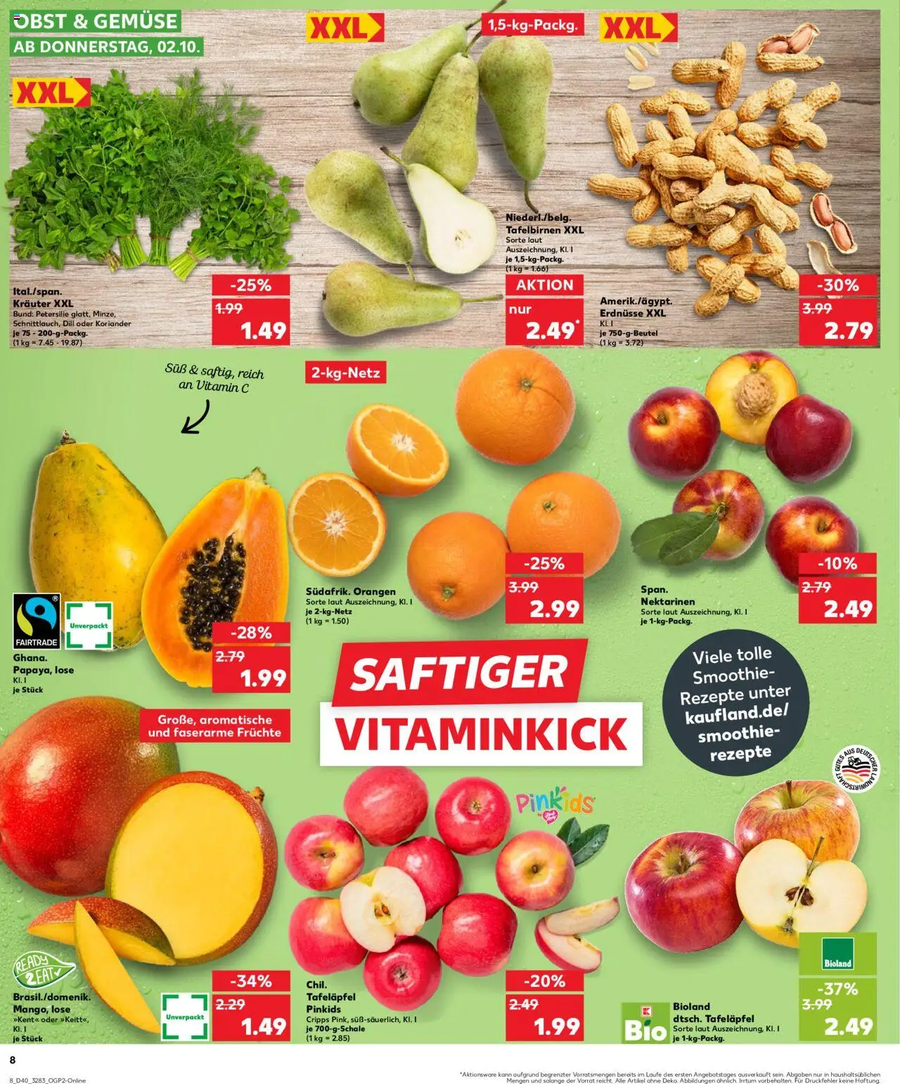 Kaufland prospekt Berlin	 – gültig ab 05.10.2025 | Seite: 8 | Produkte: Erdnüsse, Nektarinen, Obst, Petersilie