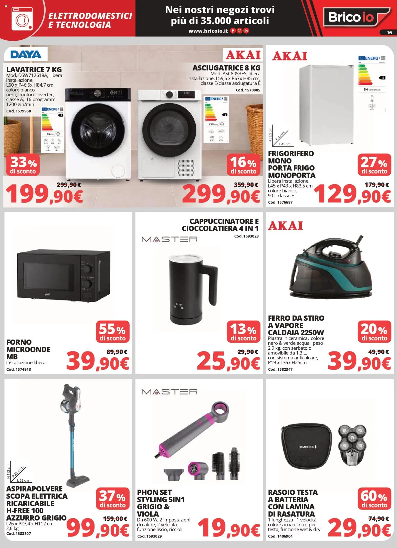 Volantino Brico io del 02.04.2026 | Pagina: 16 | Prodotti: Microonde, Rasoio, Scopa, Ferro da stiro