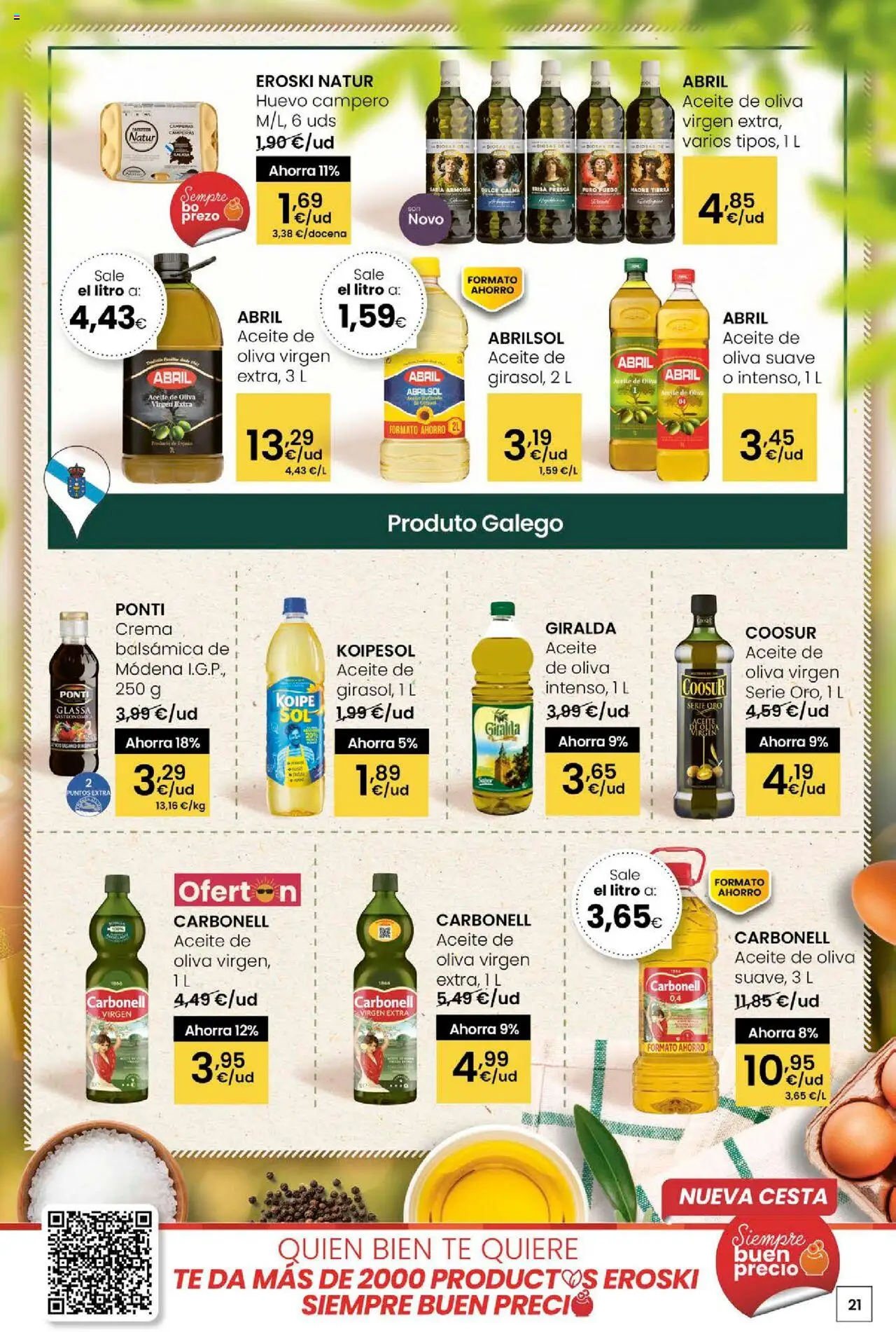Eroski - Ofertons para conquistarte │ válido desde el 31.07.2025 | Página: 21 | Productos: Aceite, Crema, Aceite de oliva, Aceite de oliva virgen extra