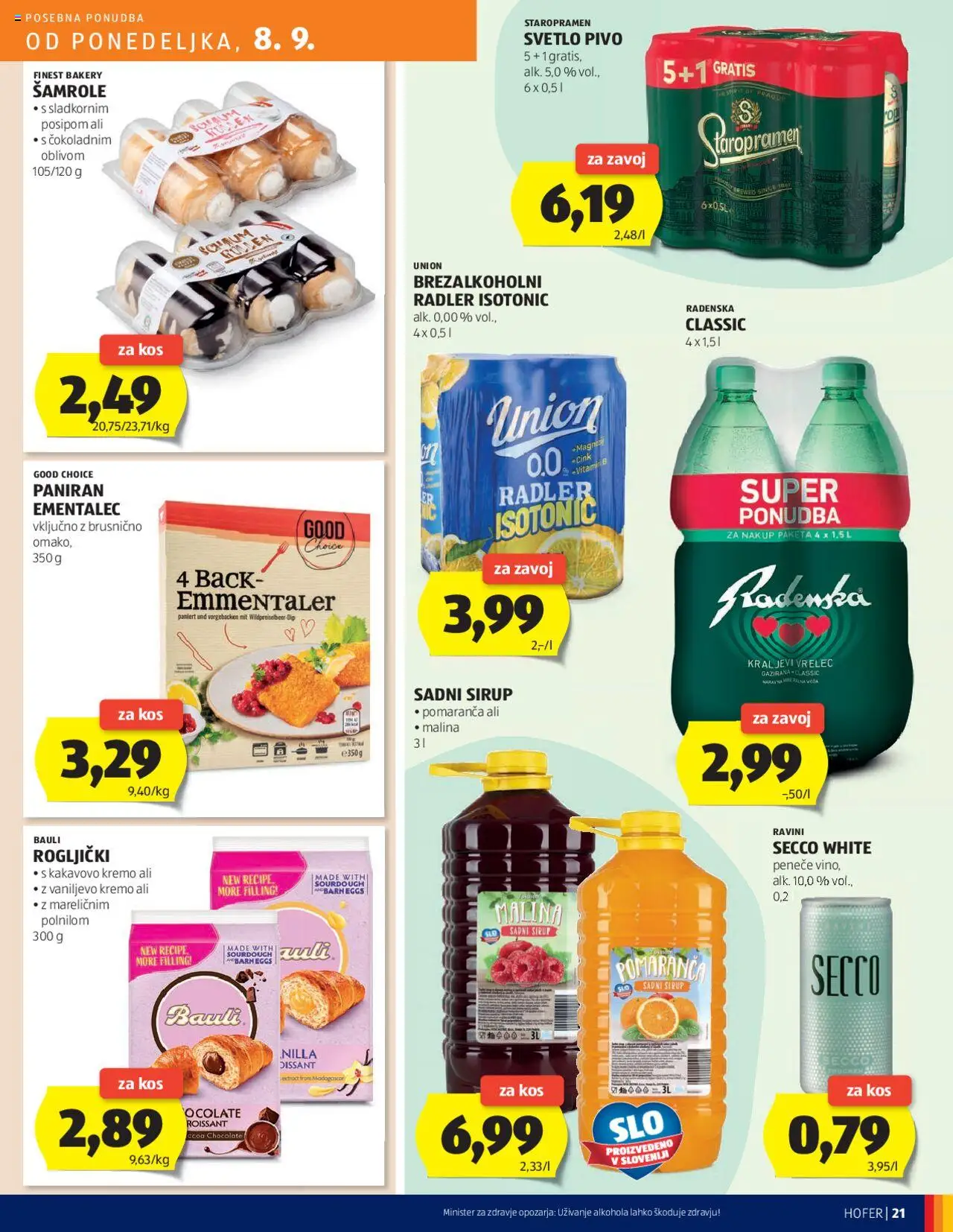 Novi Hofer katalog ponudbe – veljaven od 04.09.2025 | Stran: 21 | Izdelki: Rogljički, Ementalec, Kos, Radler