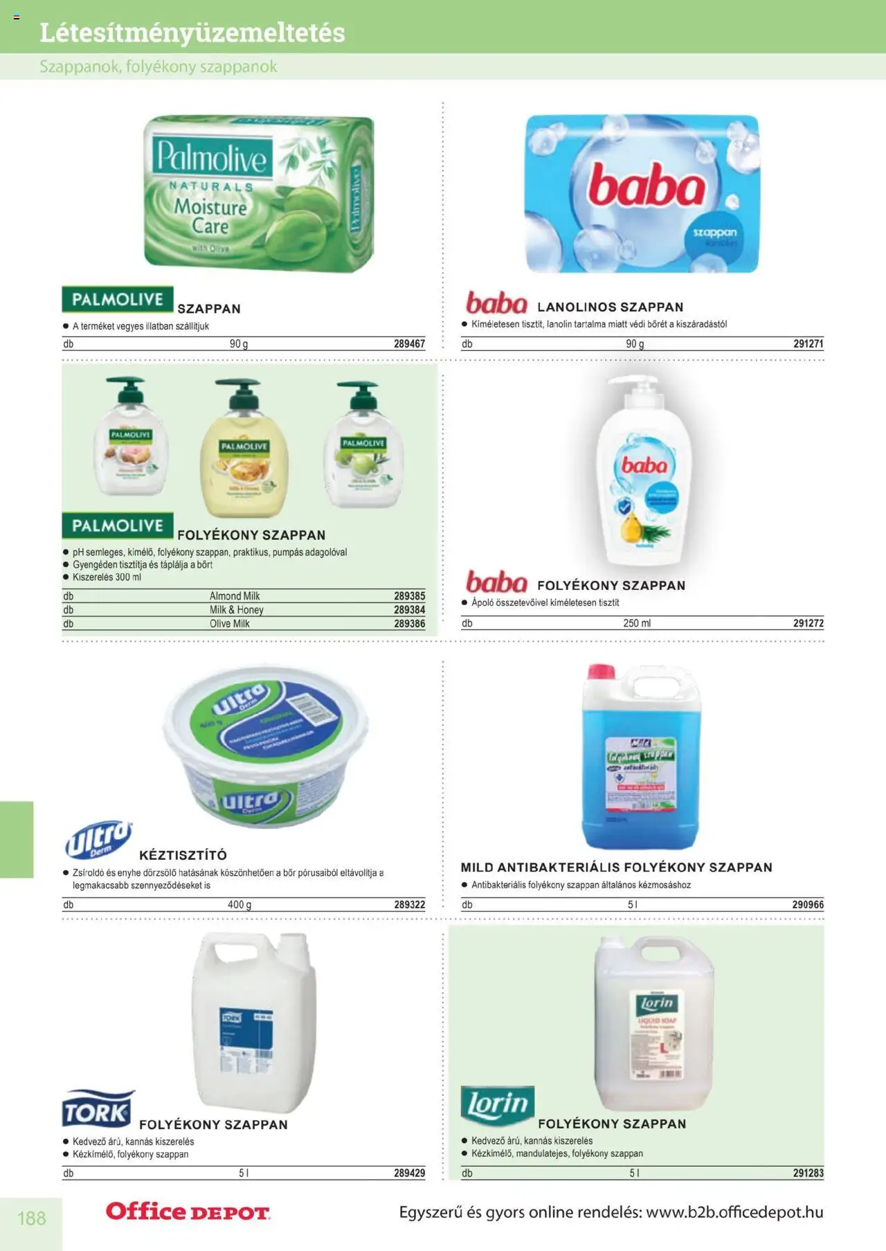 Office Depot akciós ujság - amely érvényes a következő dátumtól: 10.04.2025 | Oldal: 188 | Termékek: Folyékony szappan, Bor, Szappan