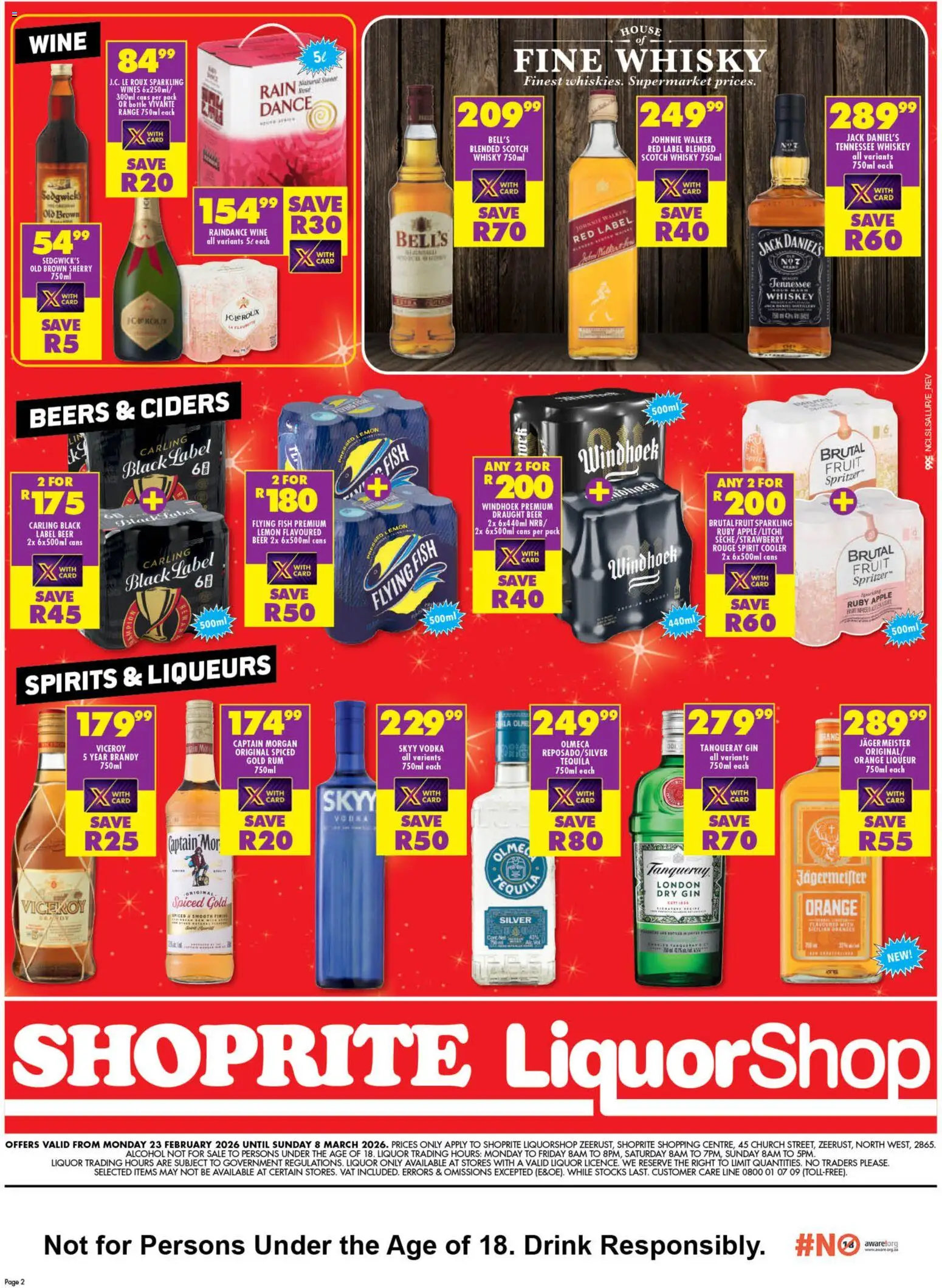 New Shoprite catalogue – valid from 23.02.2026 | Page: 2 | Products: Rum, Cooler, Whiskey, Lemon