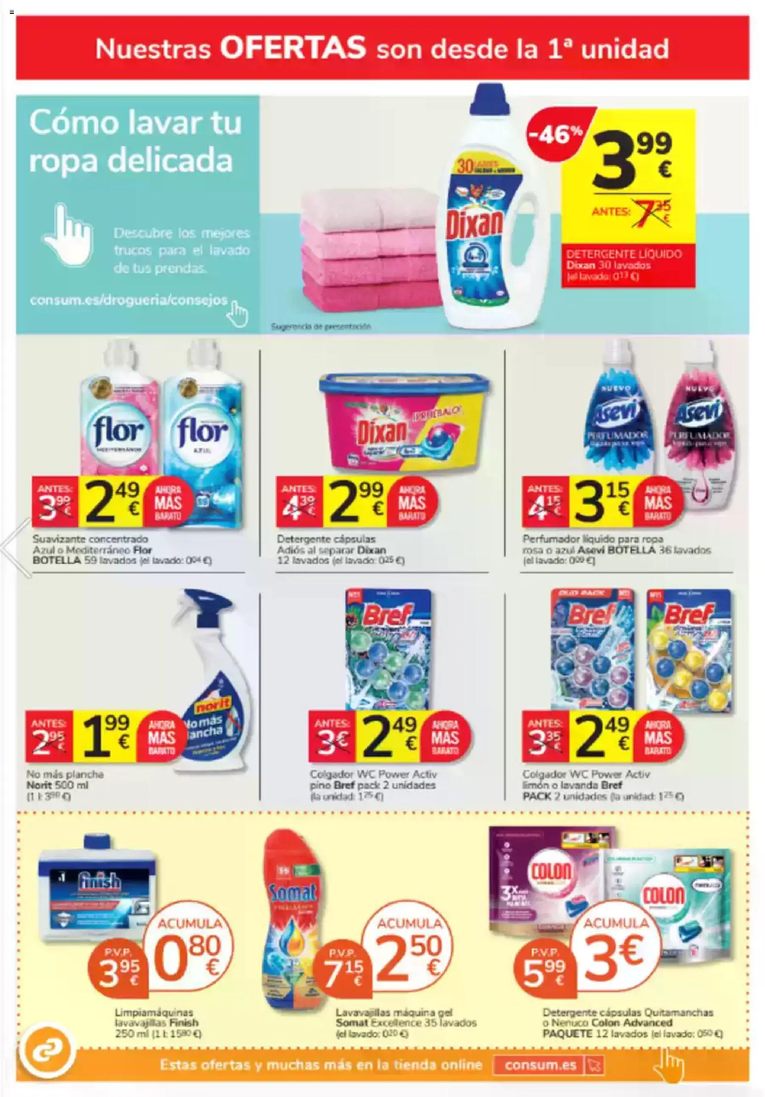 Consum folleto │ válido desde el 23.10.2025 | Página: 14 | Productos: Detergente, Suavizante, Lavavajillas, Plancha