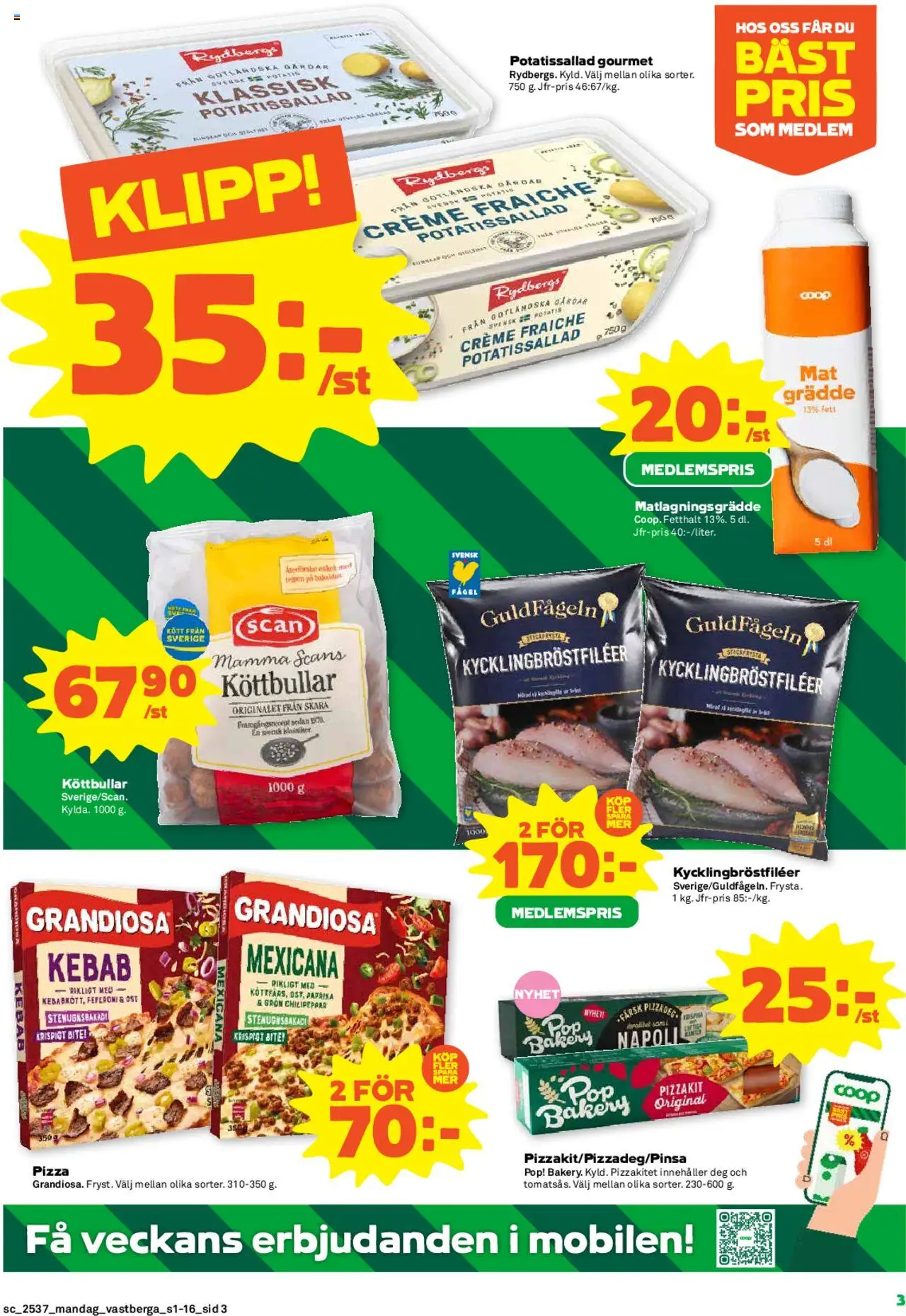 Coop Forum reklamblad aktuell från 08.09.2025 | Sida: 3 | Produkter: Köttbullar, Creme fraiche, Pizza, Pizzakit