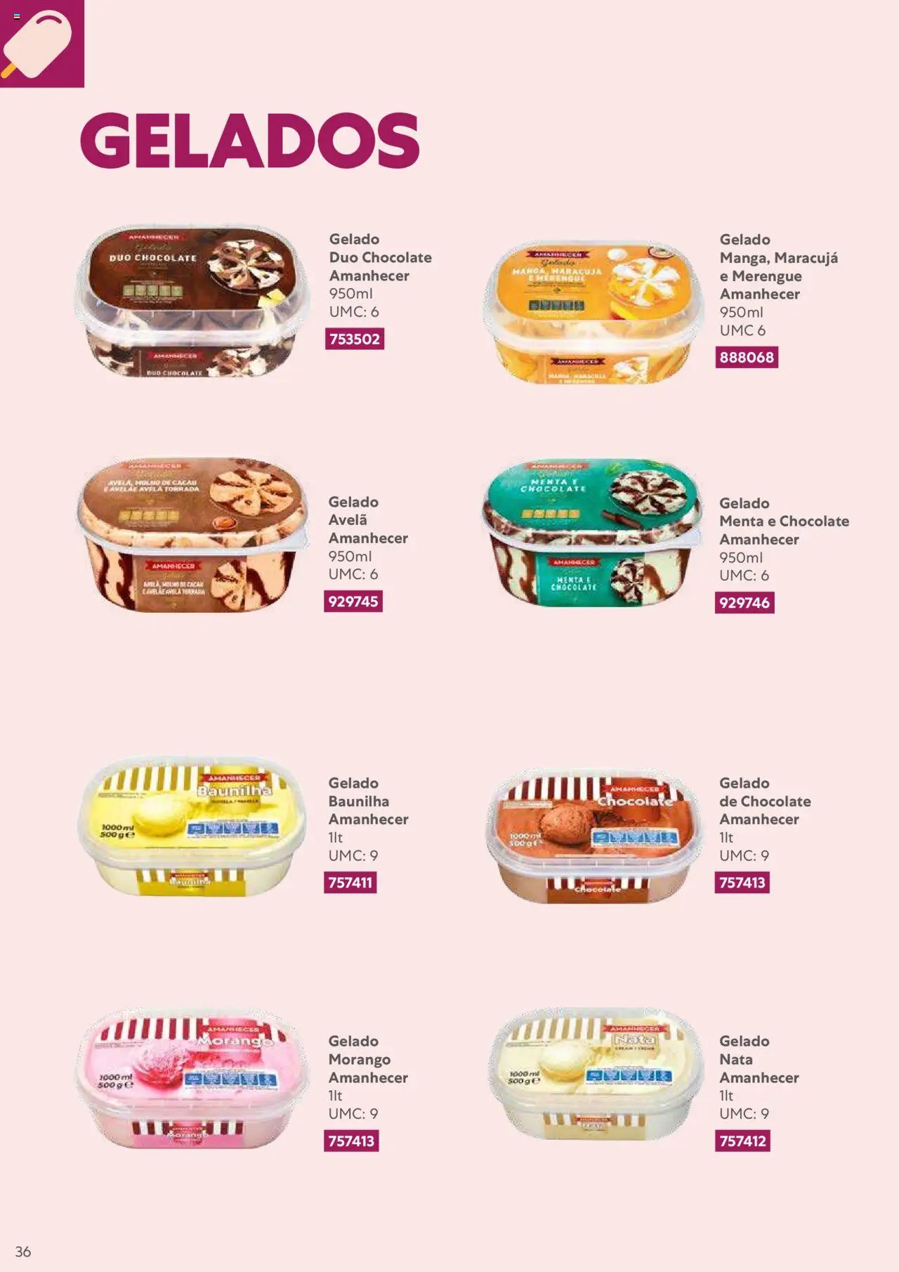 Recheio Congelados │ válido de 01.02.2024 | Página: 36 | Produtos: Gelado, Chocolate, Nata