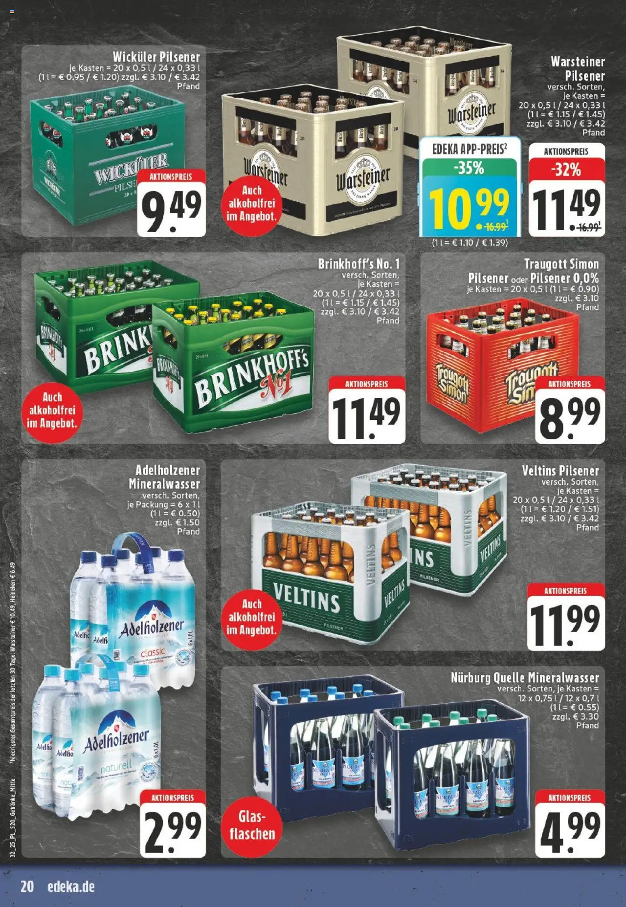 Edeka prospekt Düsseldorf-Derendorf	 - gültig ab dem 03.08.2025 | Seite: 20 | Produkte: Mineralwasser, Heineken, Warsteiner, Veltins