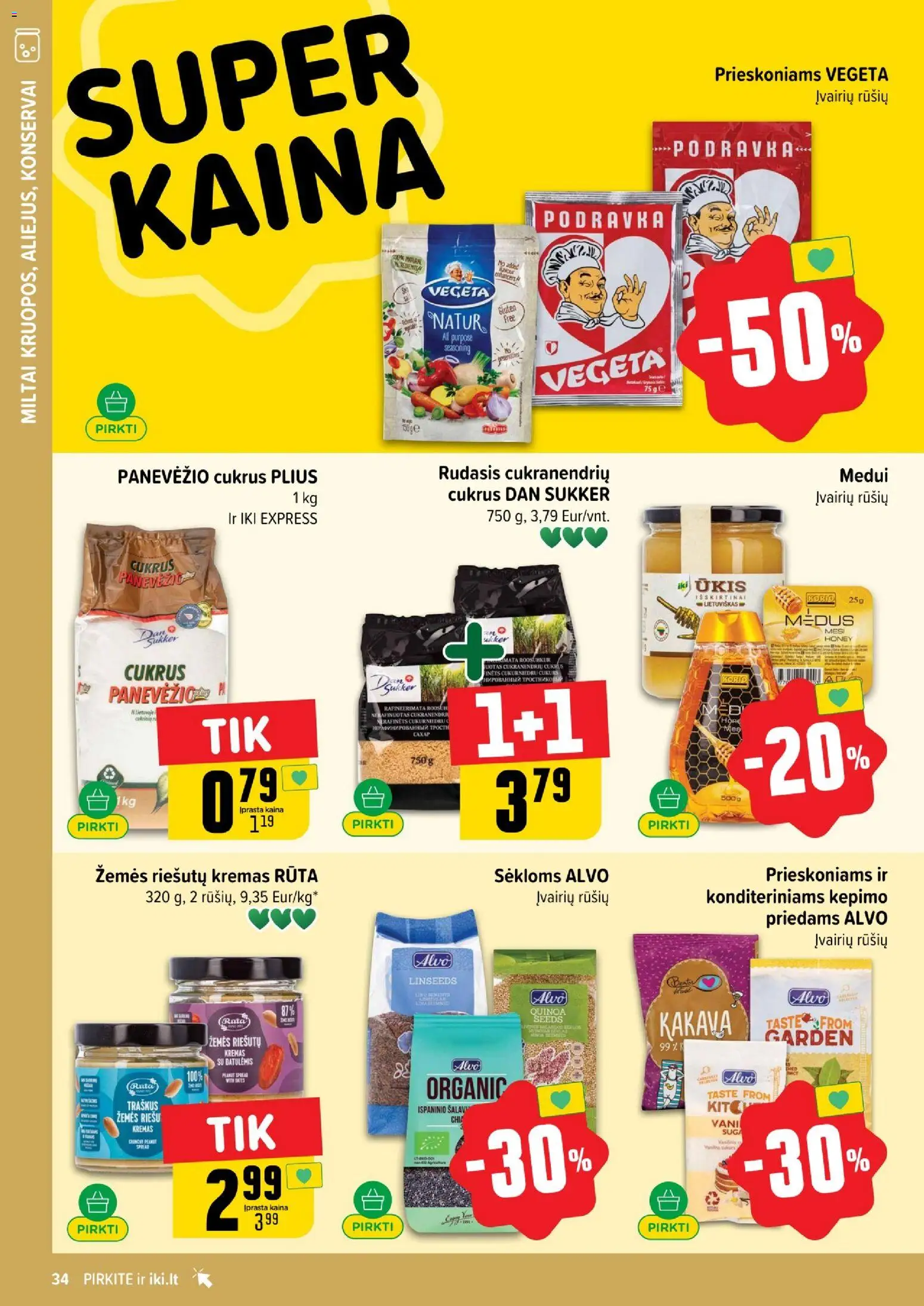 IKI akcijos nuo 01.05.2026 | Puslapis: 34 | Prekių: Kremas, Konservai, Miltai, Cukrus
