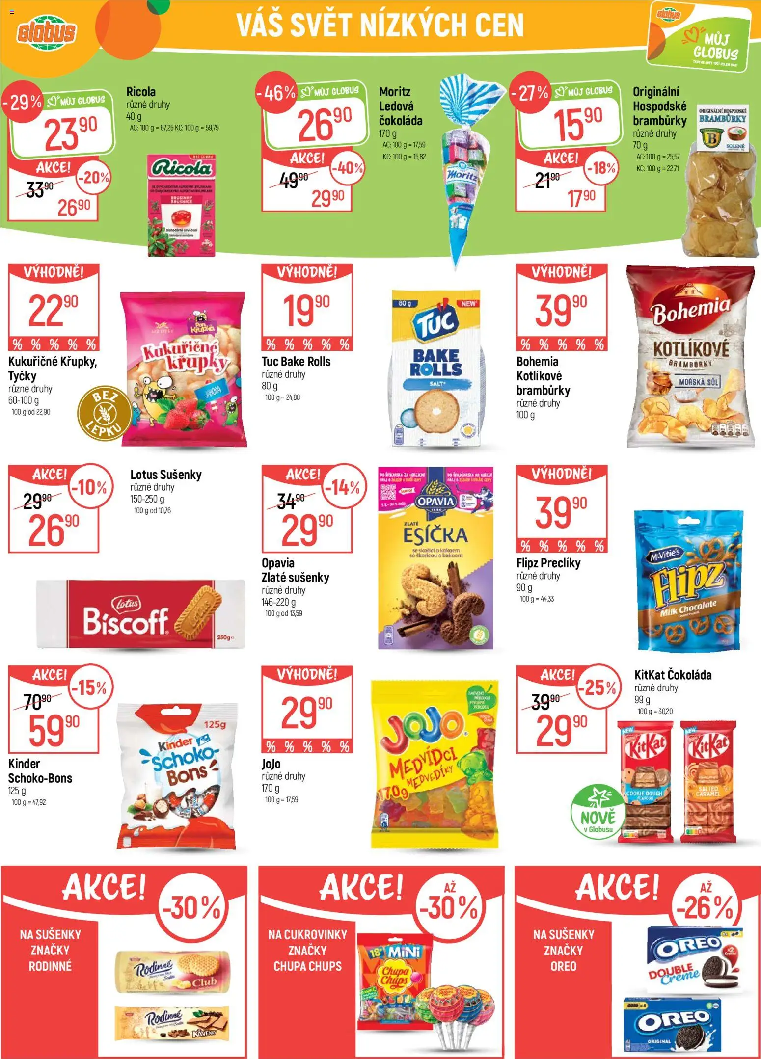 Globus leták - Opava od 25.03.2026 | Strana: 22 | Produkty: Bramburky, Brusinky, Kinder, Sušenky