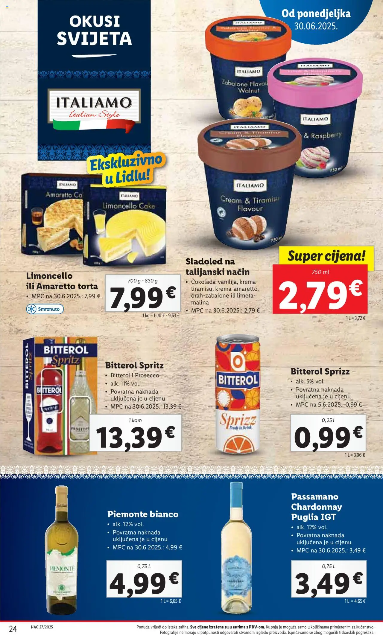Lidl katalog | vrijedi od 30.06.2025 | Stranica: 24 | Proizvodi: Prosecco, Krema, Limeta, Torta