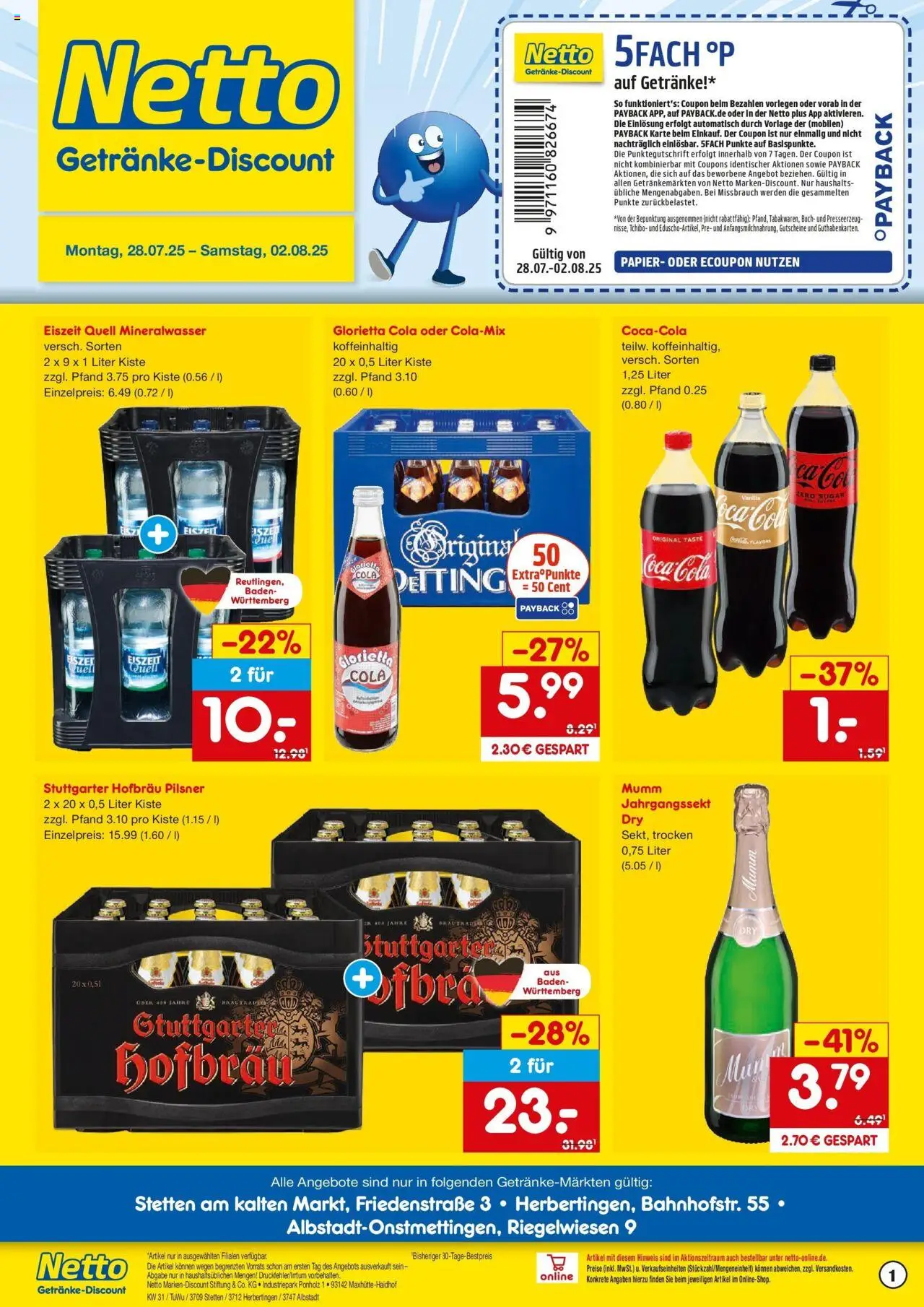 Netto Marken-Discount prospekt Herbertingen	 - gültig ab dem 28.07.2025 | Seite: 1 | Produkte: Cola, Mineralwasser