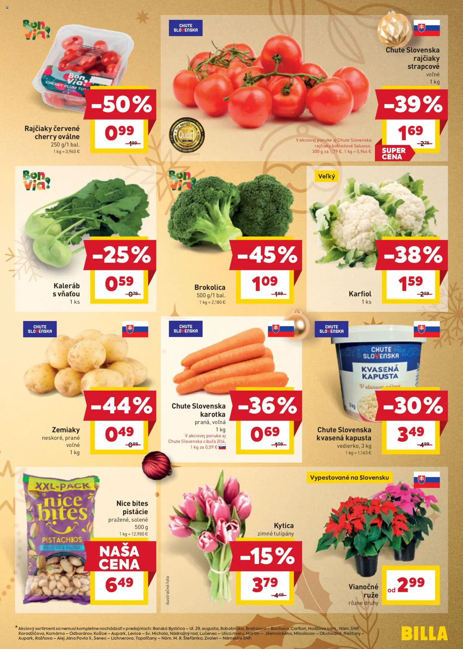 Nové Billa akcie – leták je platný od 12.11.2025 | Strana: 3 | Produkty: Kapusta, Zemiaky, Tulipány, Pistácie