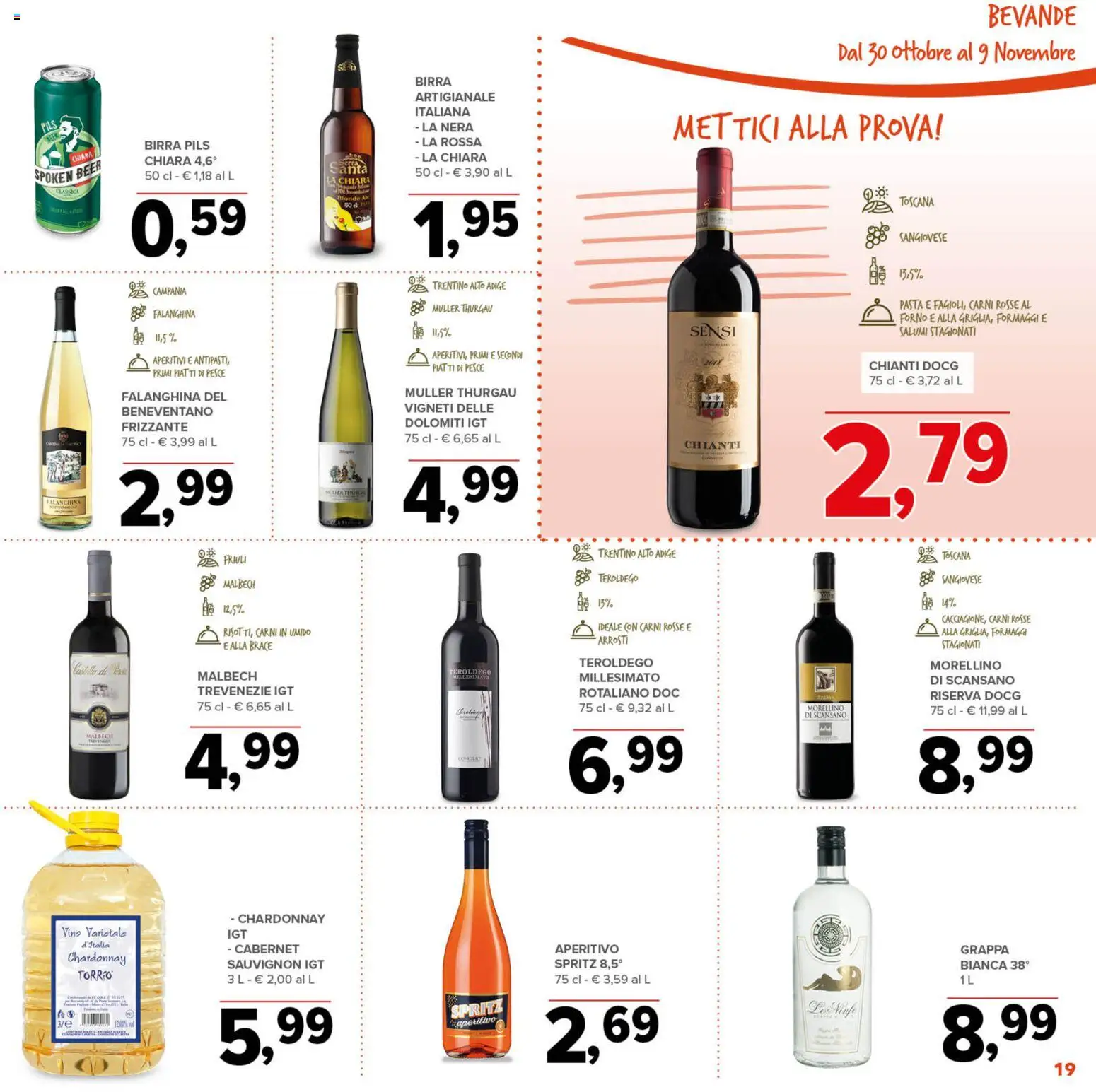 Volantino Todis del 30.10.2025 | Pagina: 19 | Prodotti: Pesce, Vino, Pasta, Forno