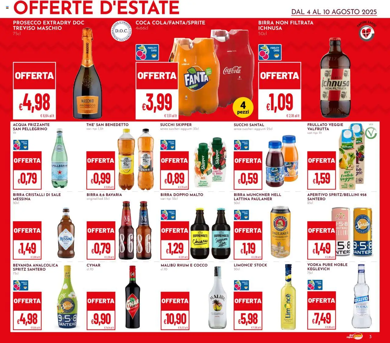 Volantino Pan del 04.08.2025 | Pagina: 3 | Prodotti: Prosecco, Sale, Pesca, Cocco