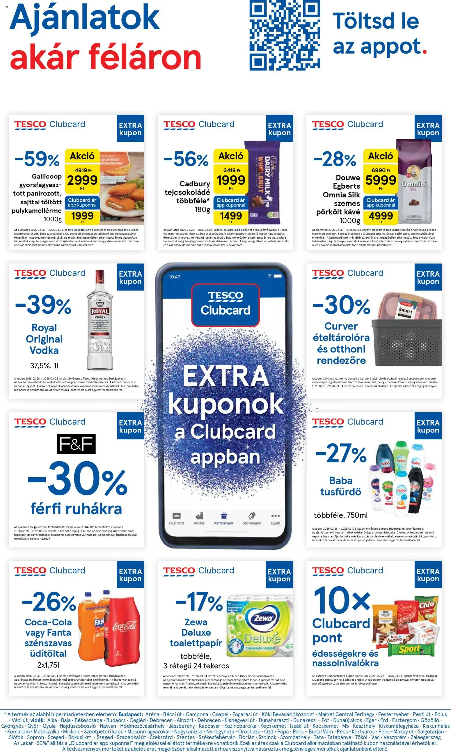 Tesco akciós ujság - amely érvényes a következő dátumtól: 26.02.2026 | Oldal: 12 | Termékek: Coca Cola, Kapu, Tusfürdő, Vodka