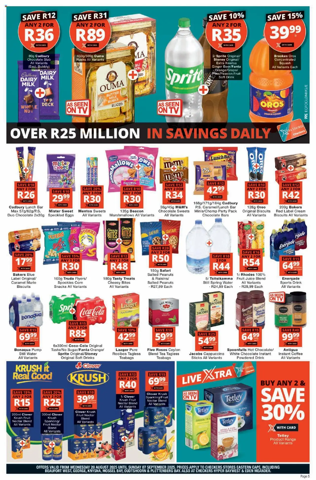 Checkers Eastern Cape - August Month-End Promotion │ valid from 20.08.2025 | Page: 5 | Products: Eggs, Juice, Water, Caramel