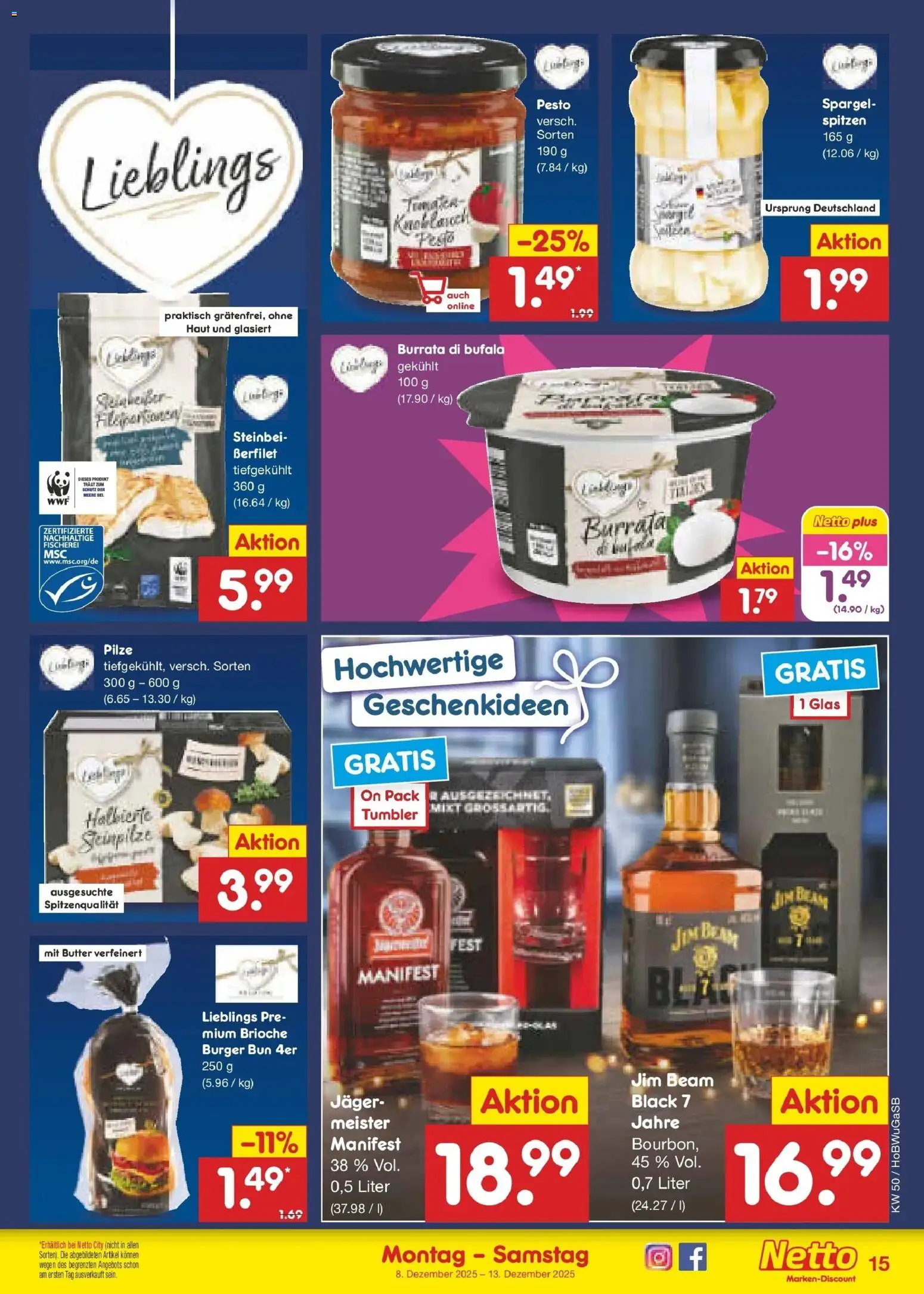 Netto Marken-Discount prospekt Stemwede-Dielingen	 – gültig ab 08.12.2025 | Seite: 15 | Produkte: Butter, Burger, Spargel, Burrata