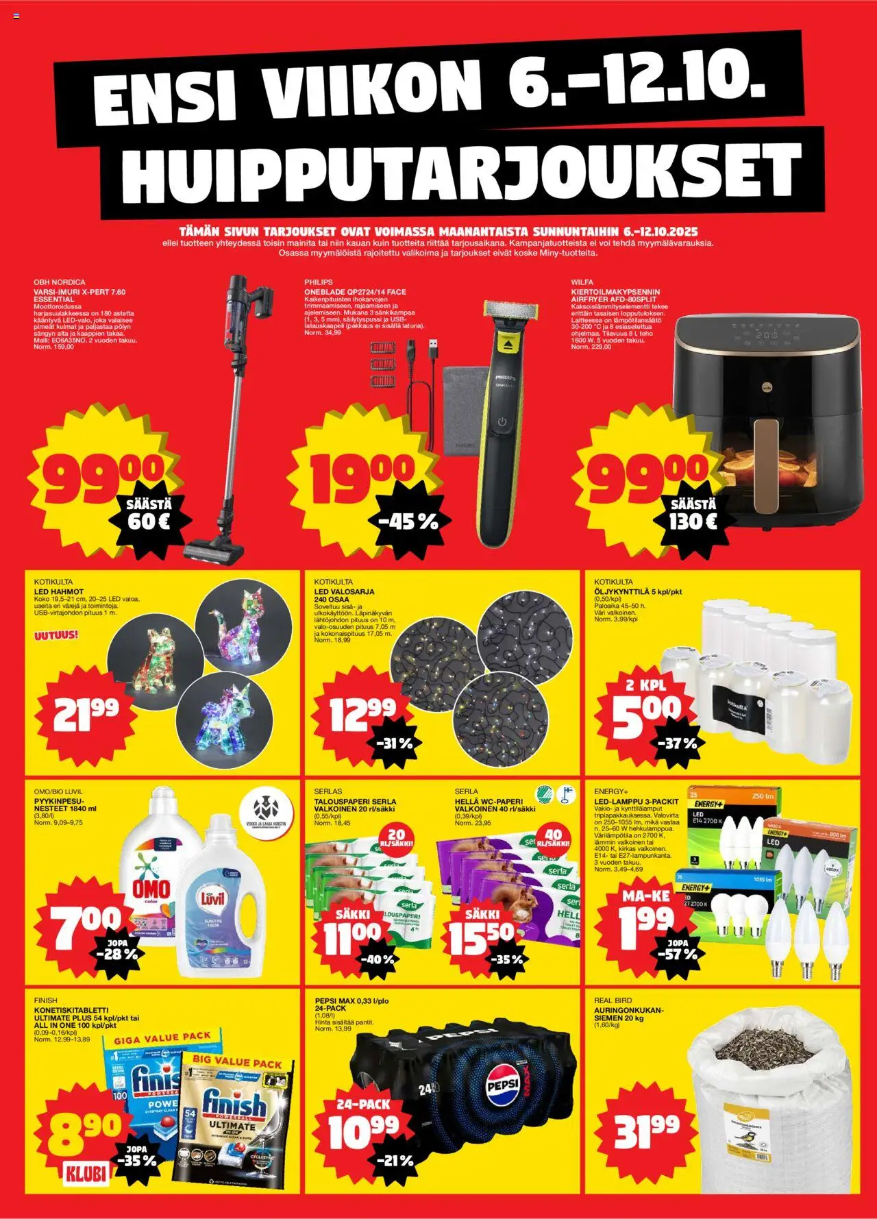 Tokmanni - Ensi viikon huipputarjoukset – voimassa 06.10.2025 alkaen | Sivu: 1 | Tuotteet: Hella, Wc-paperi, Voi, Pepsi