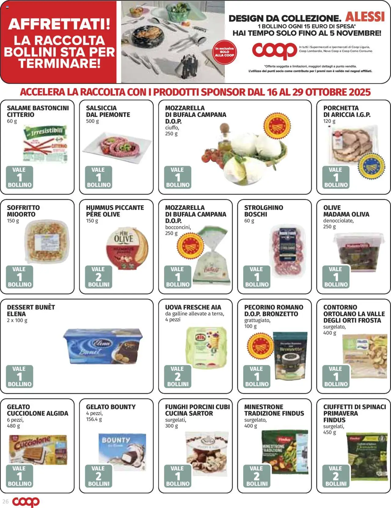 Volantino COOP del 16.10.2025 | Pagina: 26 | Prodotti: Minestrone, Funghi, Pecorino Romano, Pecorino