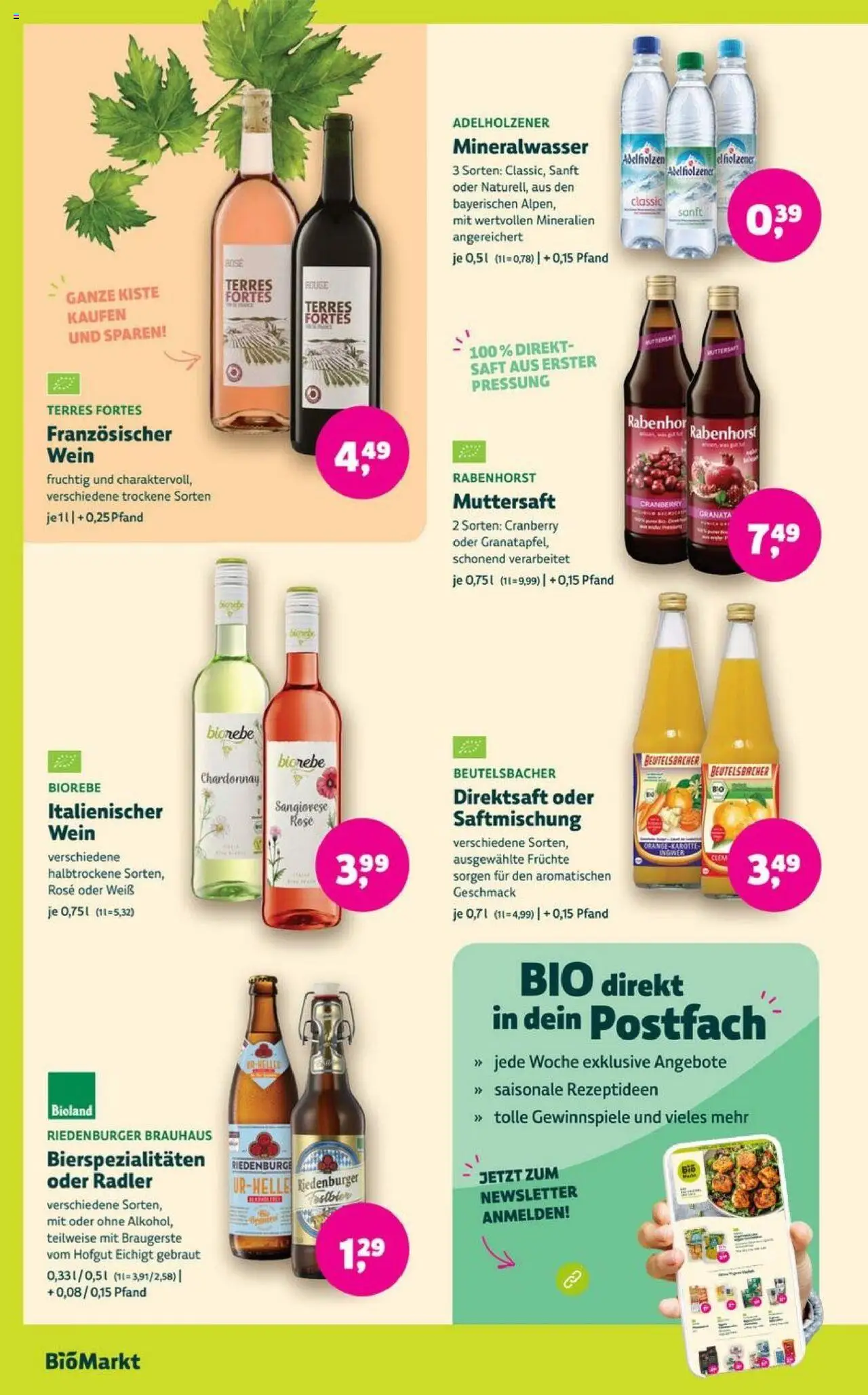 Denns BioMarkt Angebote – gültig ab 10.09.2025 | Seite: 10 | Produkte: Mineralwasser, Radler, Saft, Wein
