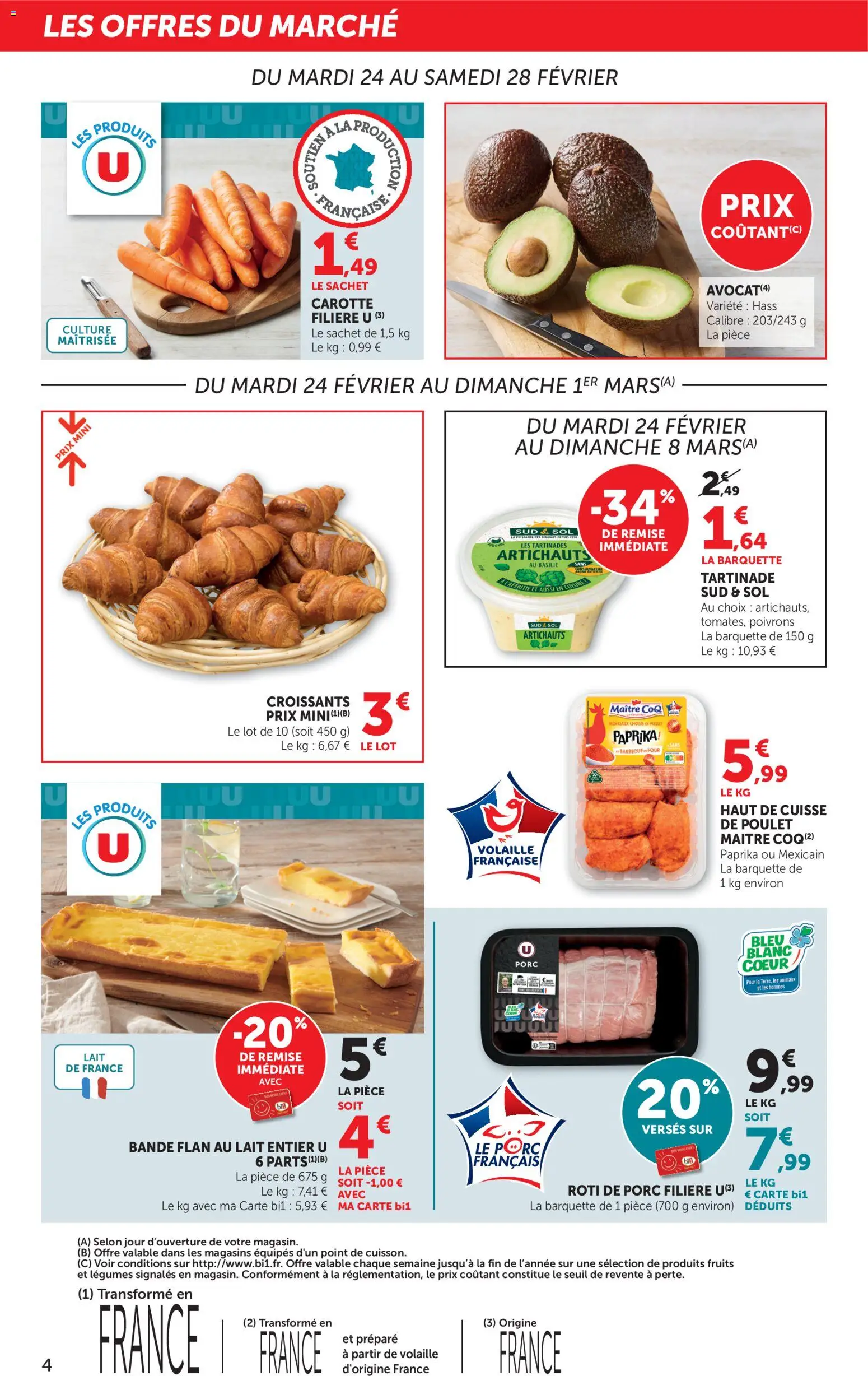 {H1} | Page: 4 | Produits: Lait, Cuisse de poulet, Porc, Carotte