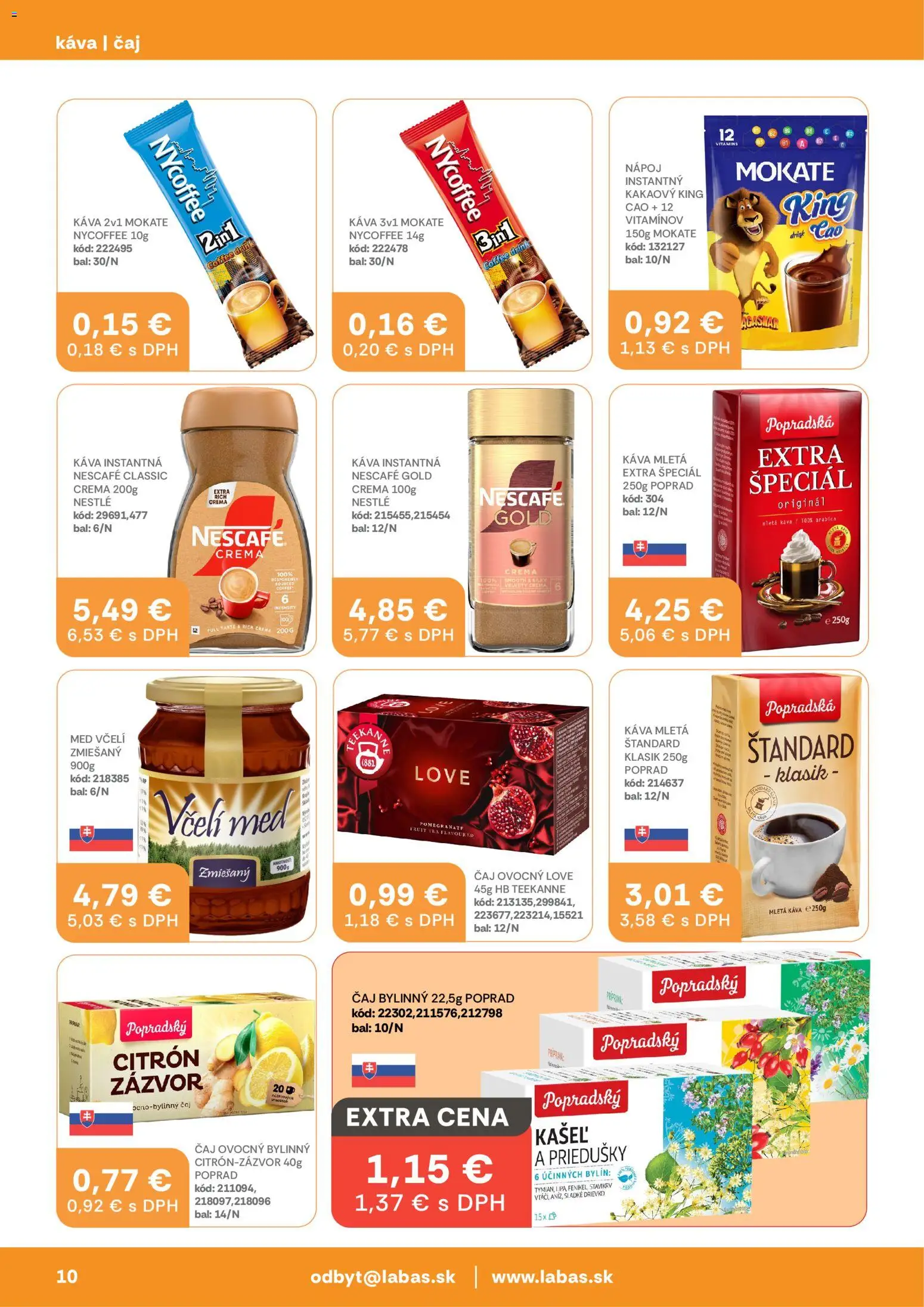 Nové Labaš akcie – leták je platný od 13.02.2026 | Strana: 10 | Produkty: Čaj, Med, Nescafé Classic, Nescafé Gold