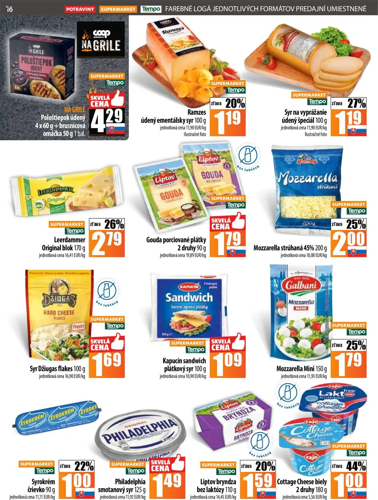 Nové COOP Jednota akcie – leták je platný od 25.09.2025 | Strana: 16 | Produkty: Syr, Gouda, Bryndza, Omáčka