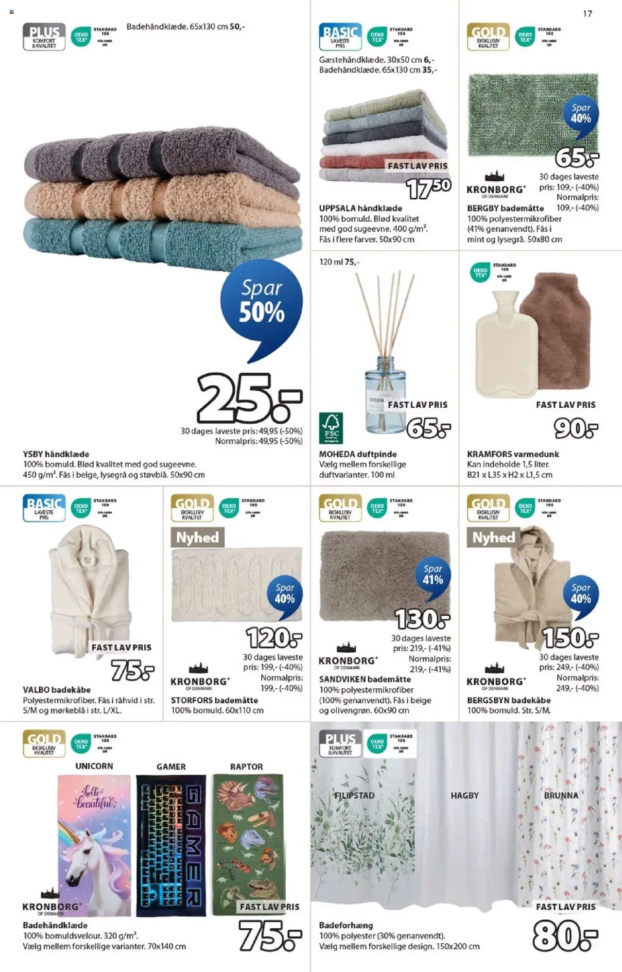 JYSK tilbudsavis – gyldig fra 10.10.2025 | Side: 17 | Produkter: Håndklæde, Badekåbe, Badeforhæng, Bademåtte