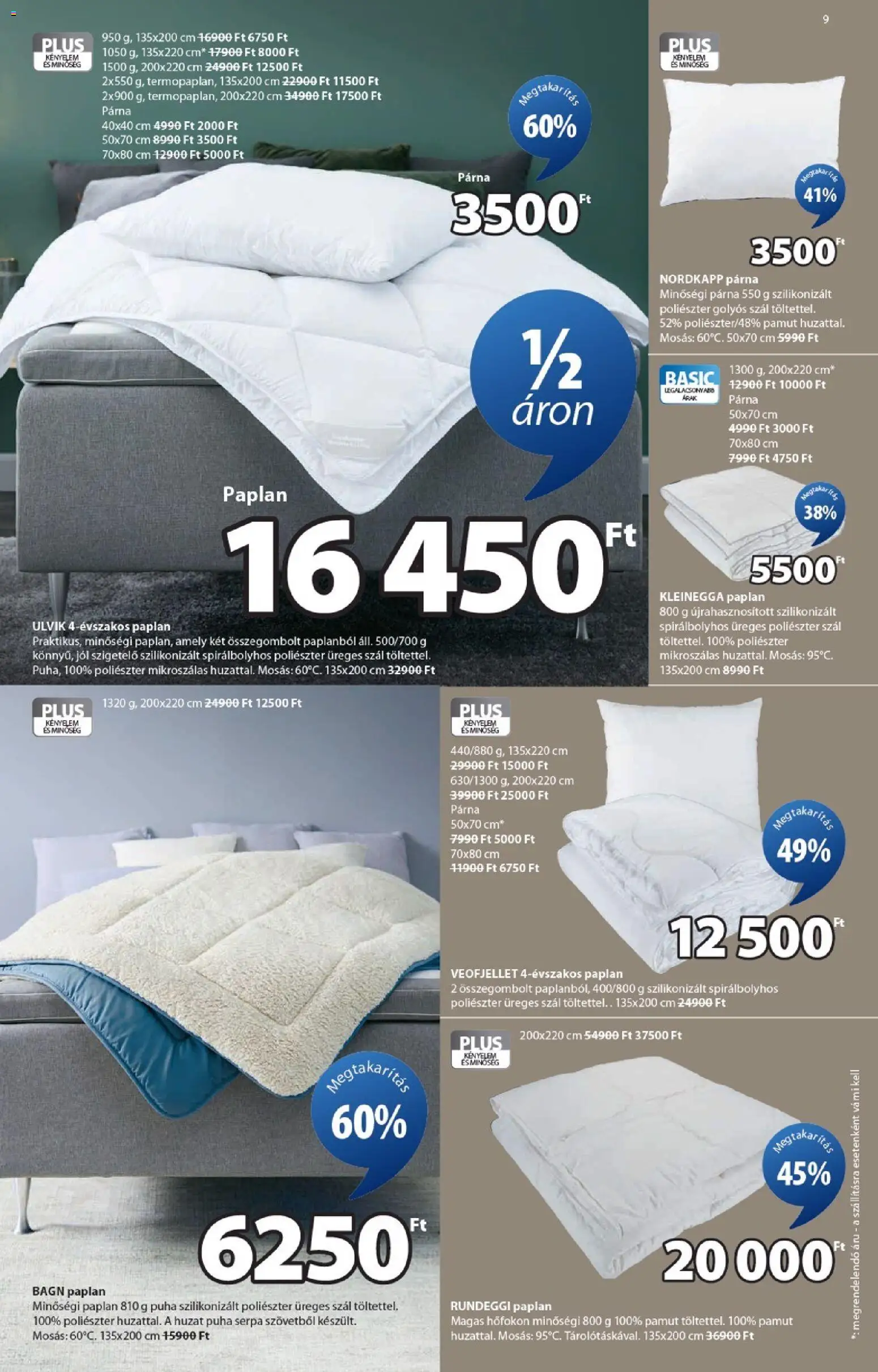 JYSK akciós ujság - amely érvényes a következő dátumtól: 02.02.2026 | Oldal: 9 | Termékek: Paplan, Párna