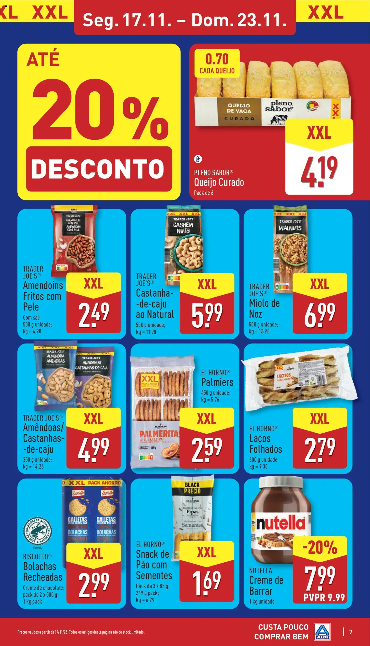 Aldi folheto │ válido de 17.11.2025 | Página: 7 | Produtos: Bolachas, Castanhas, Queijo, Creme