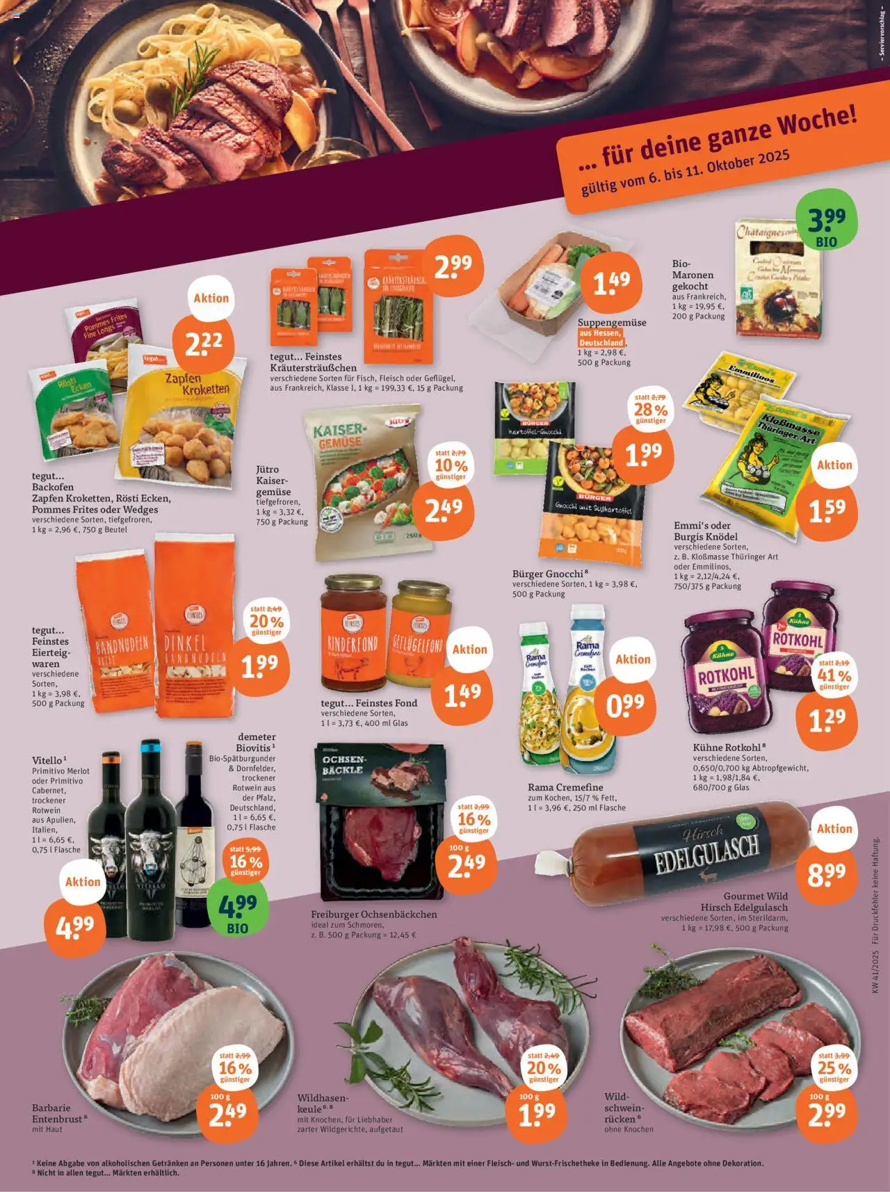 Tegut Prospekt – gültig ab 06.10.2025 | Seite: 2 | Produkte: Rama, Merlot, Gemüse, Backofen