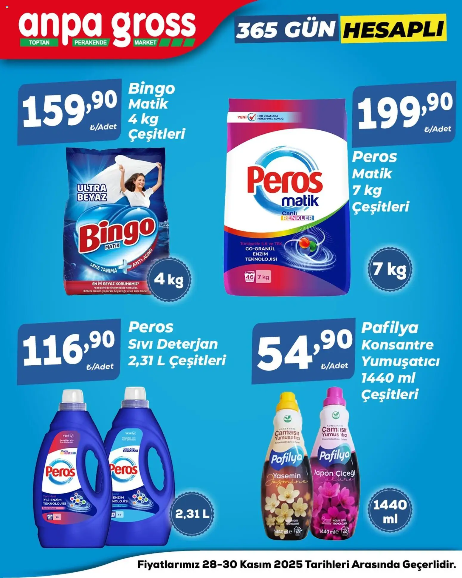 Anpa Gross İndirim - 28.11.2025 tarihinden itibaren geçerlidir | Sayfa: 1 | Ürünler: Yumuşatıcı, Deterjan, Yasemin