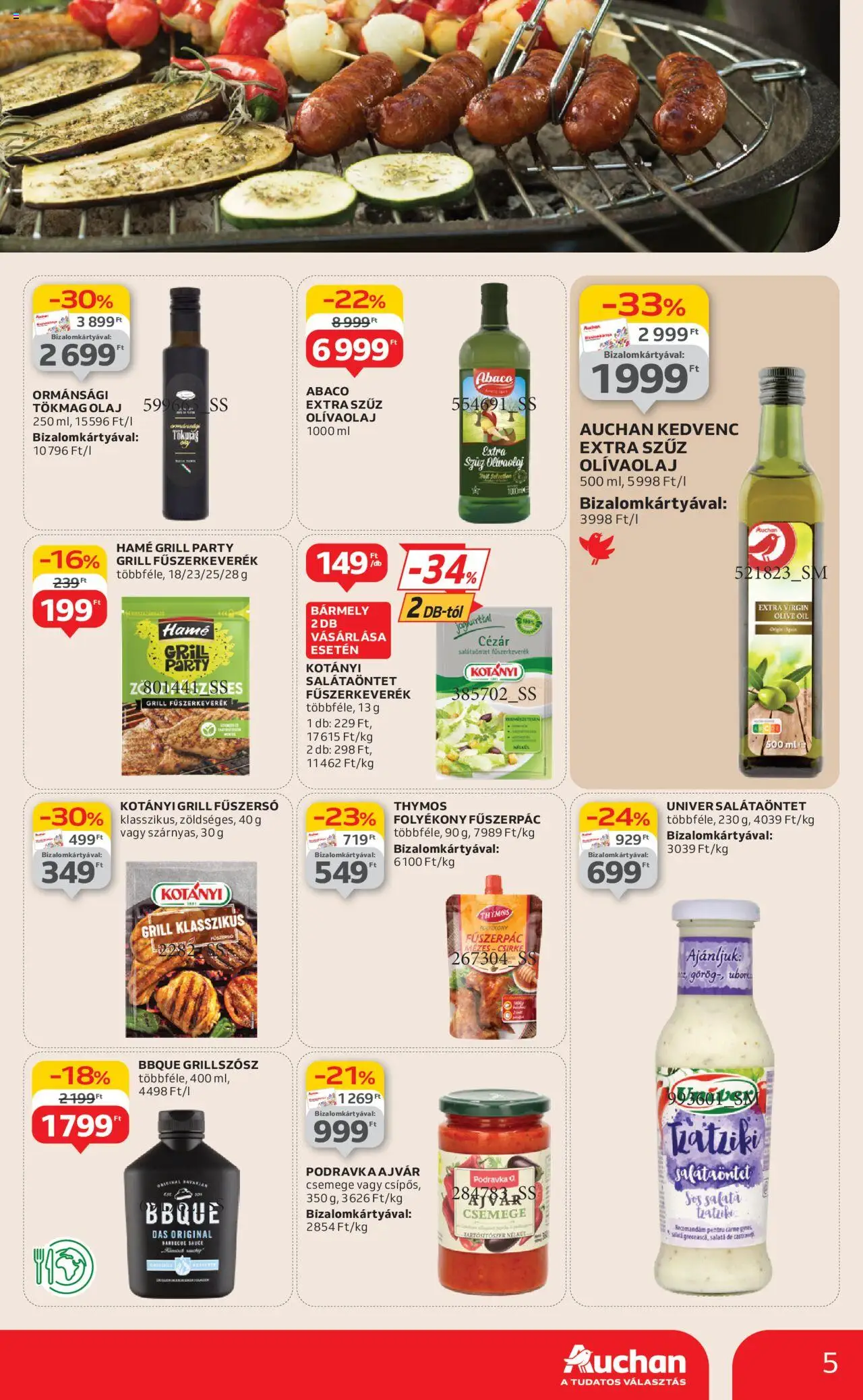 Auchan akciós ujság - amely érvényes a következő dátumtól: 12.06.2025 | Oldal: 5 | Termékek: Tökmag, Fűszerkeverék, Fűszerpác, Ajvár