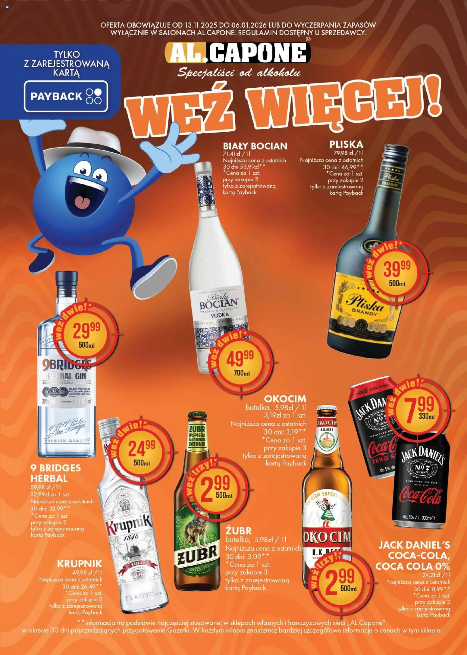 Al.Capone Gazetka od 13.11.2025 | Strona: 3 | Produkty: Karta, Jack Daniel's, Gin, Wódka