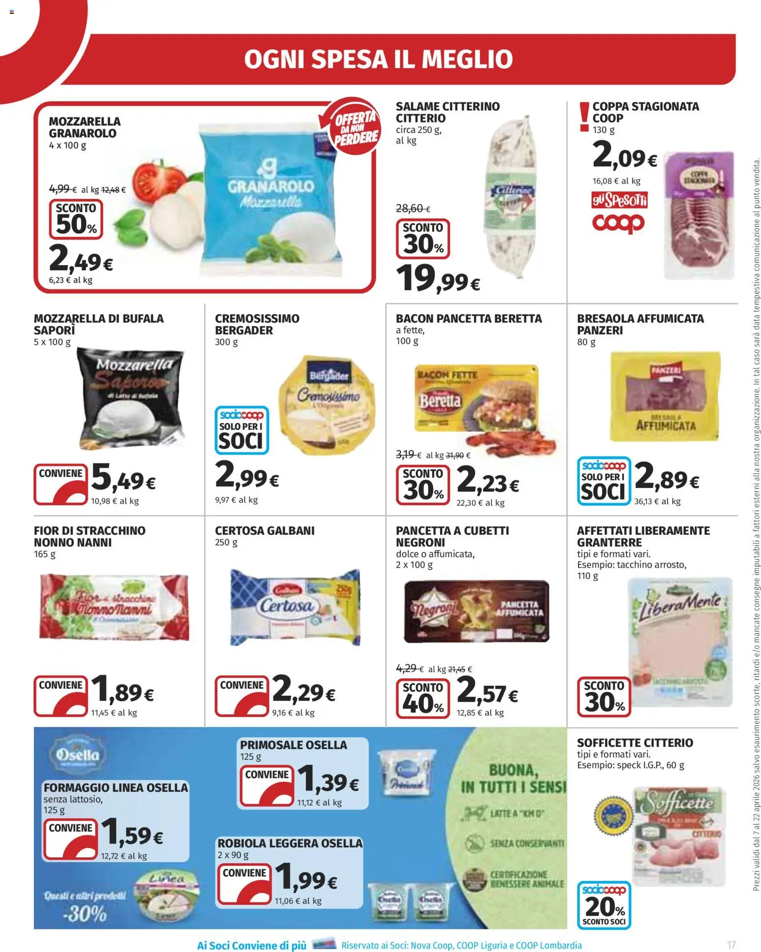 Volantino Ipercoop del 07.04.2026 | Pagina: 17 | Prodotti: Pancetta, Mozzarella, Formaggio, Data