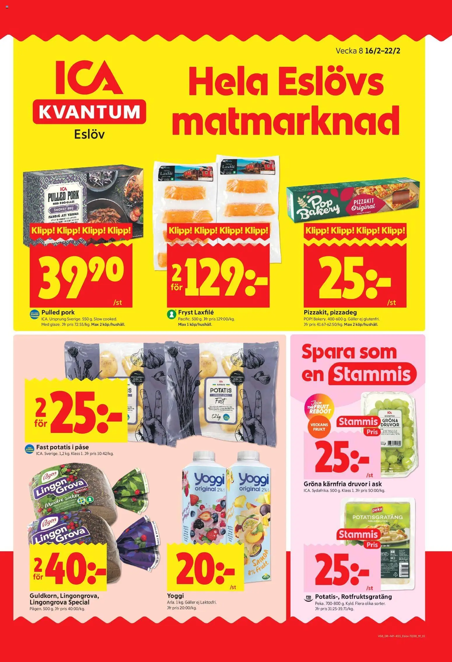 ICA Kvantum reklamblad aktuell från 16.02.2026 | Sida: 1 | Produkter: Lingongrova, Galler, Potatisgratäng, Pizzakit