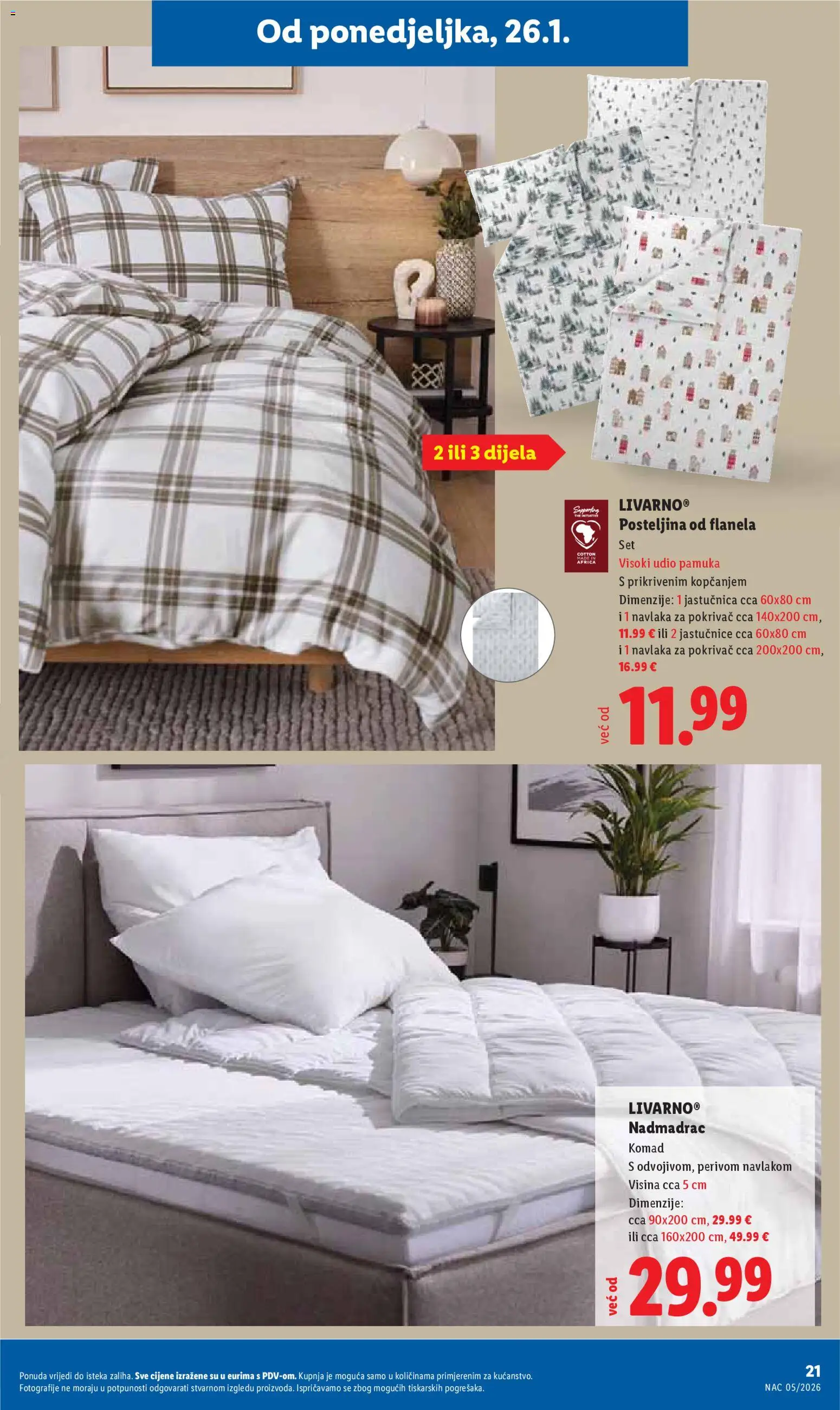 Lidl katalog | vrijedi od 26.01.2026 | Stranica: 21 | Proizvodi: Pokrivač, Jastučnica, Posteljina, Nadmadrac