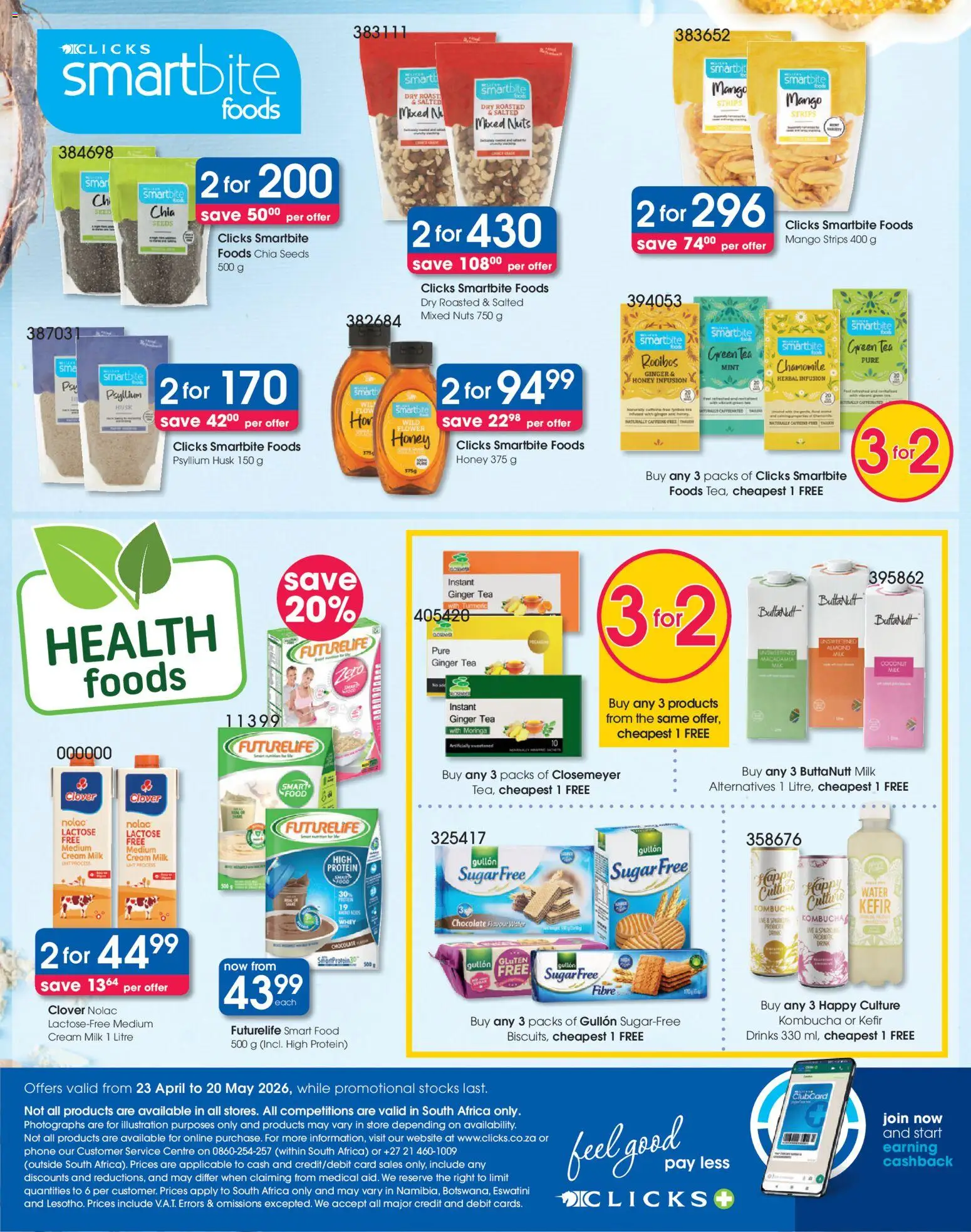 New Clicks catalogue – valid from 23.04.2026 | Page: 32 | Products: Biscuits, Chocolate, Tea, Nuts
