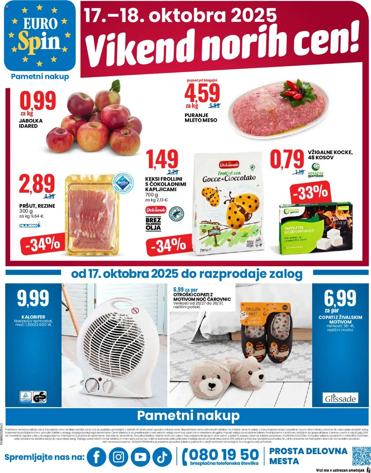 Novi Eurospin katalog ponudbe – veljaven od 16.10.2025 | Stran: 16 | Izdelki: Keksi, Mleto meso, Jabolka, Copati