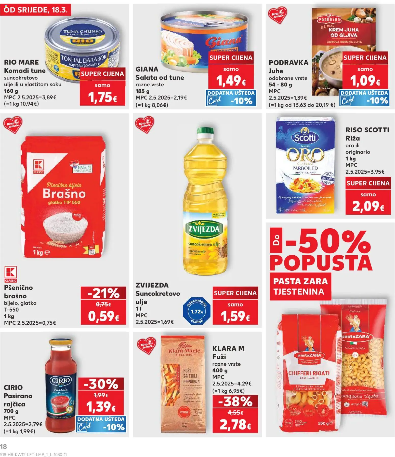 Kaufland katalog | vrijedi od 18.03.2026 | Stranica: 18 | Proizvodi: Suncokretovo ulje, Riža, Salata, Brašno