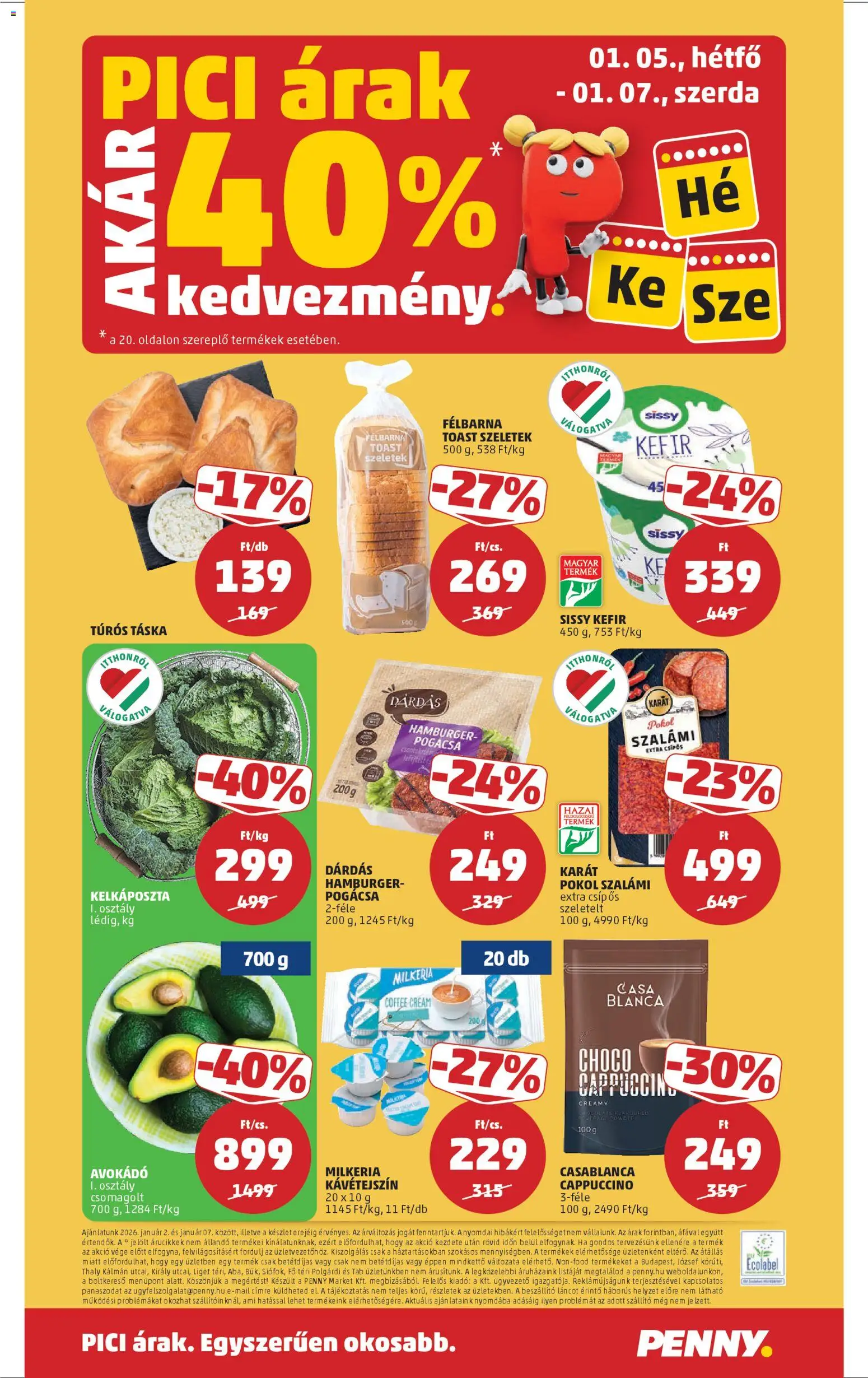 PENNY akciós ujság - amely érvényes a következő dátumtól: 02.01.2026 | Oldal: 24 | Termékek: Hamburger, Túrós táska, Cappuccino, Szalámi