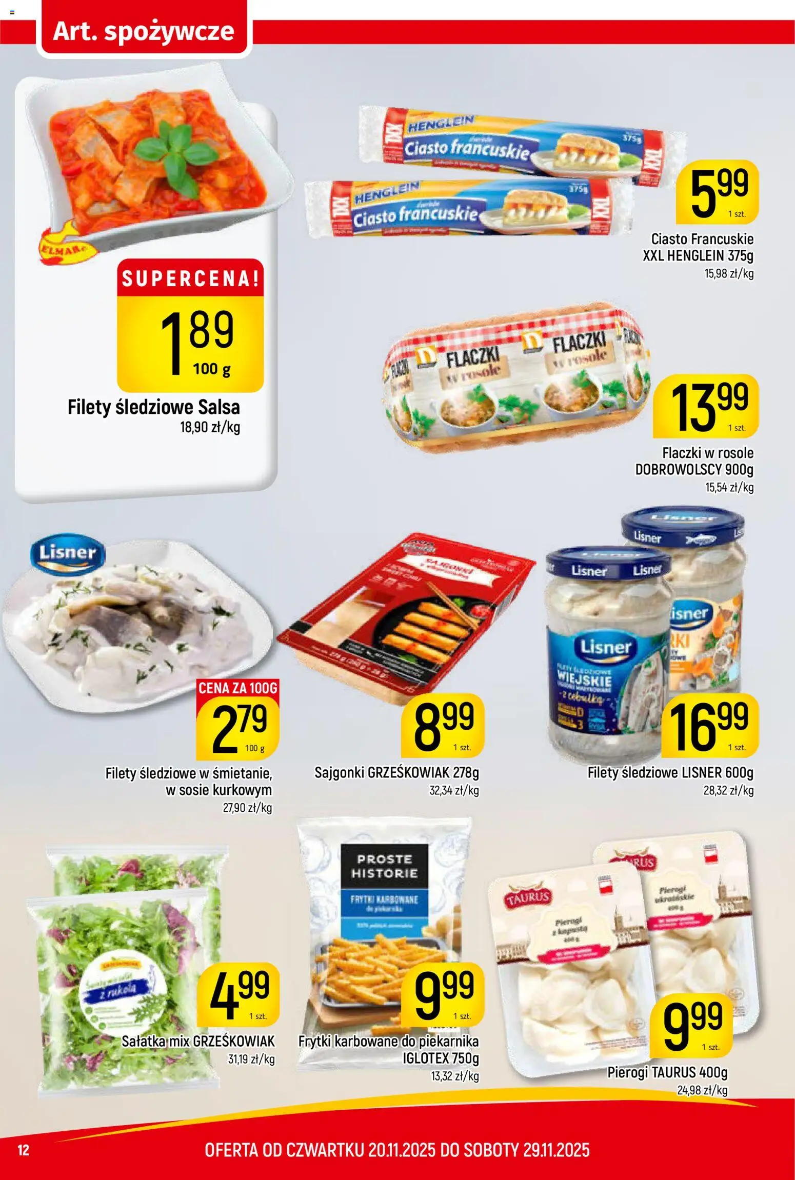 Piotruś Pan Gazetka od 20.11.2025 | Strona: 12 | Produkty: Ciasto francuskie, Sajgonki, Frytki, Sałatka